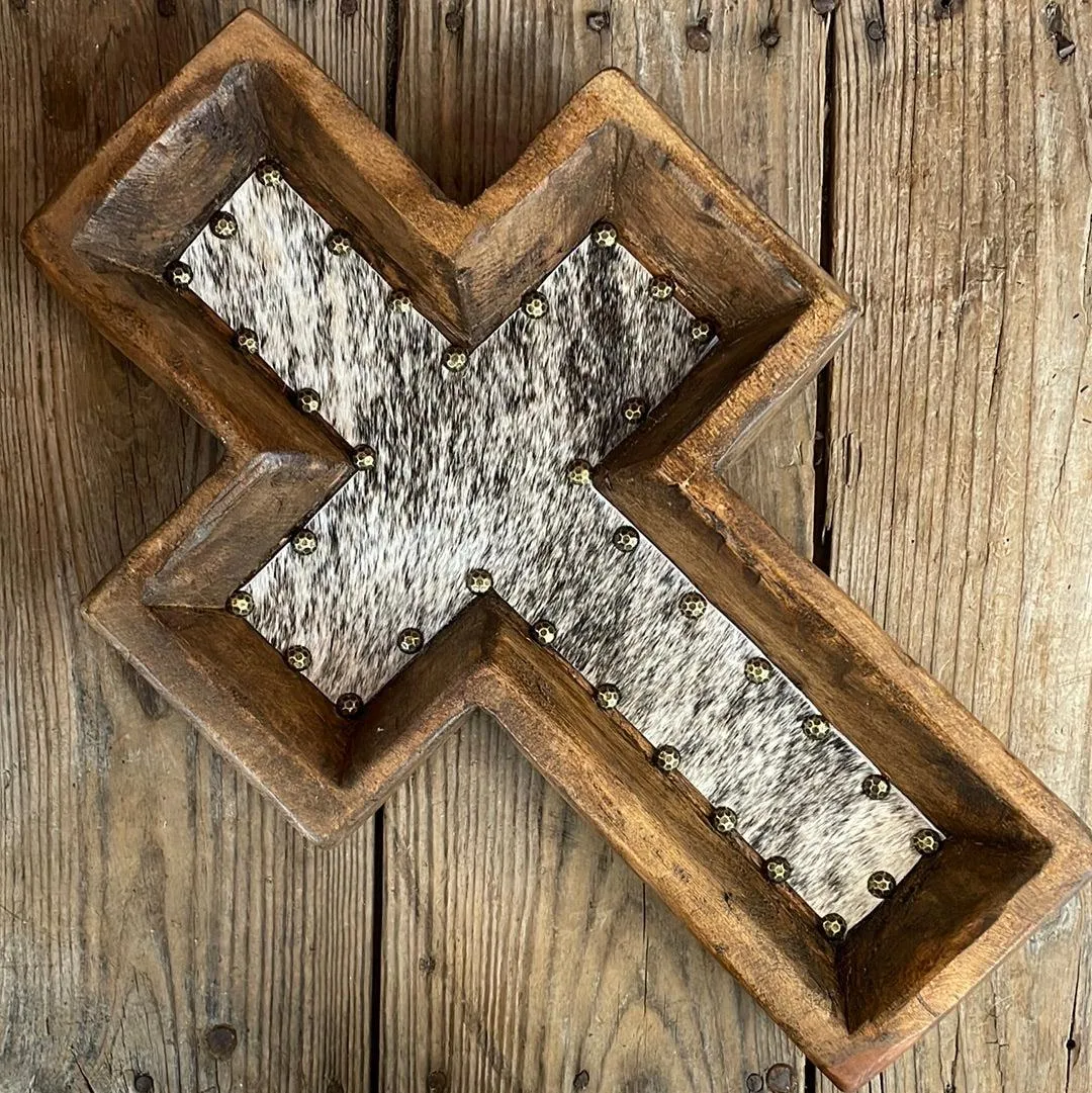 Cross Décor Bowl - w/ Brindle Hide
