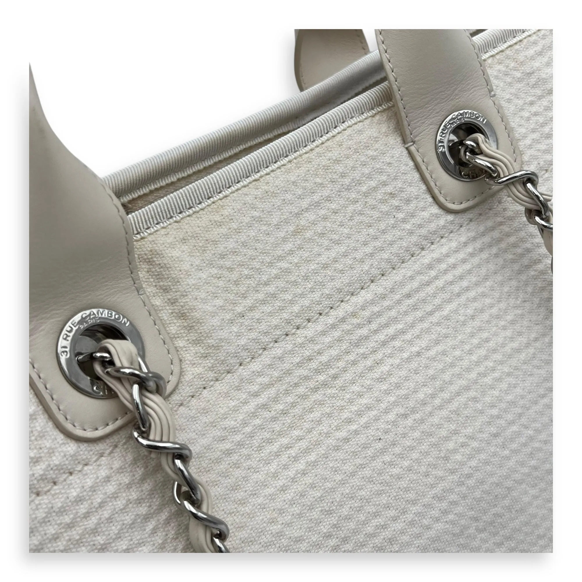Deauville Tote Bag White in Canvas, Silver hardware