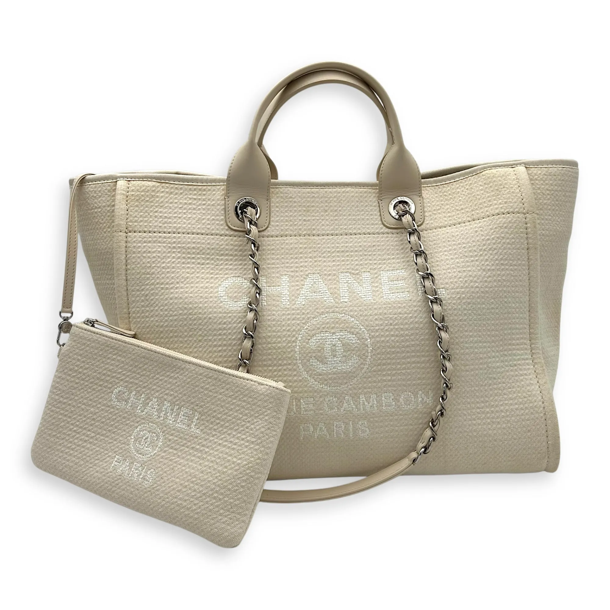 Deauville Tote Bag White in Canvas, Silver hardware