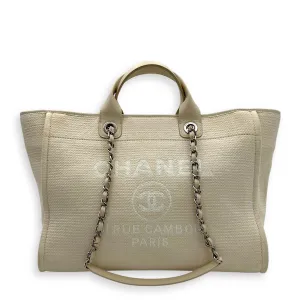 Deauville Tote Bag White in Canvas, Silver hardware
