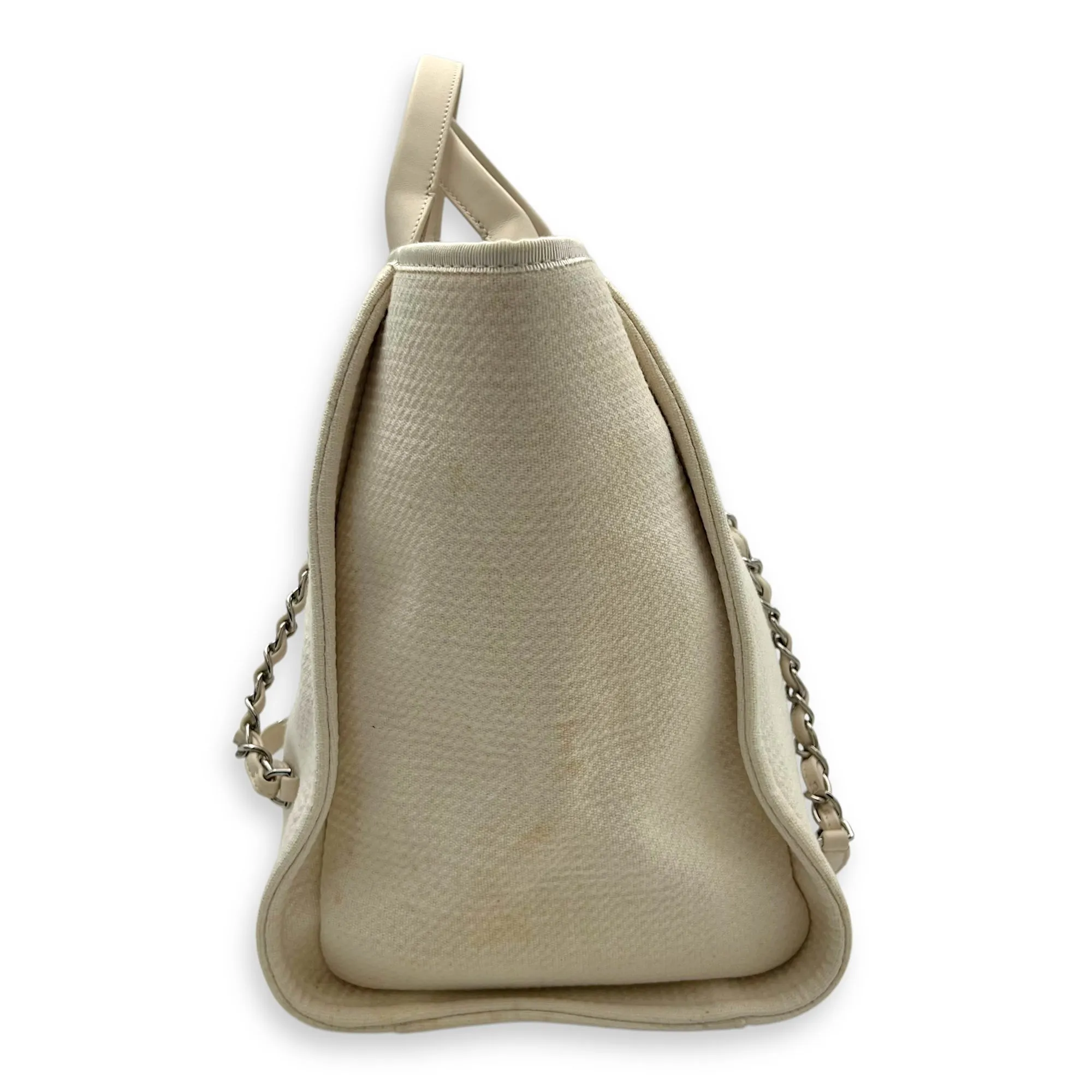 Deauville Tote Bag White in Canvas, Silver hardware