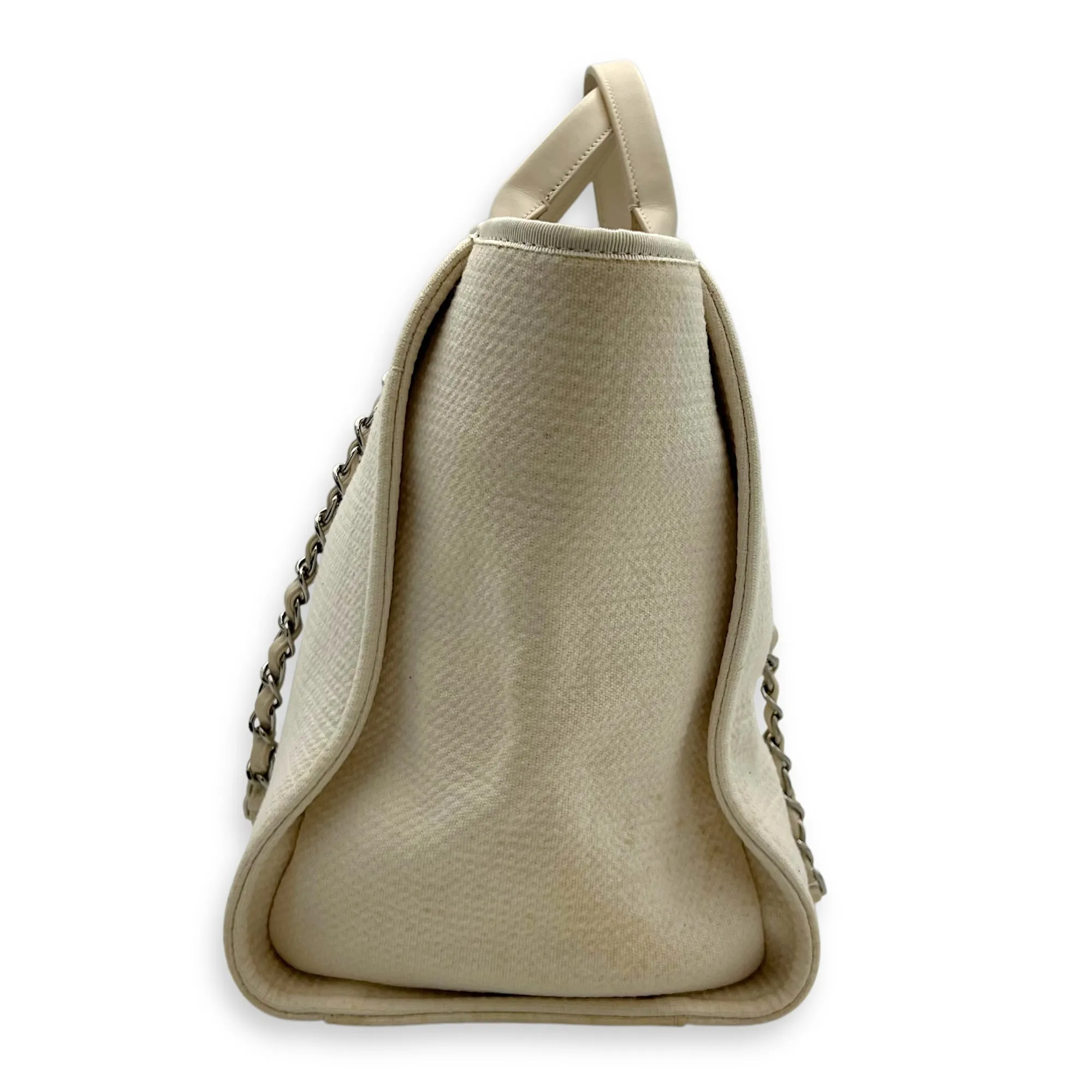 Deauville Tote Bag White in Canvas, Silver hardware
