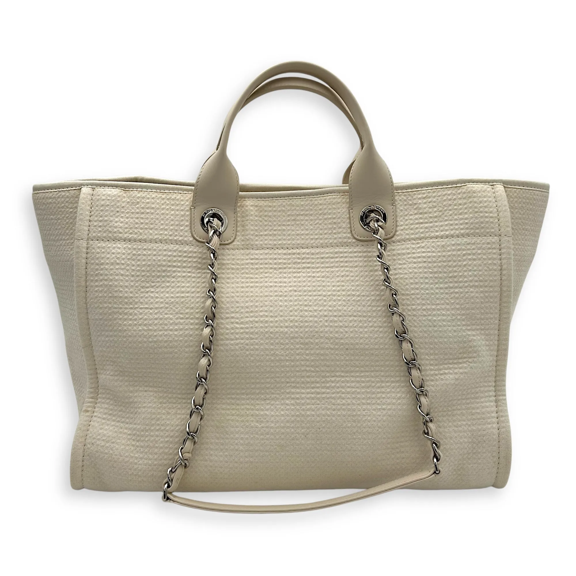 Deauville Tote Bag White in Canvas, Silver hardware
