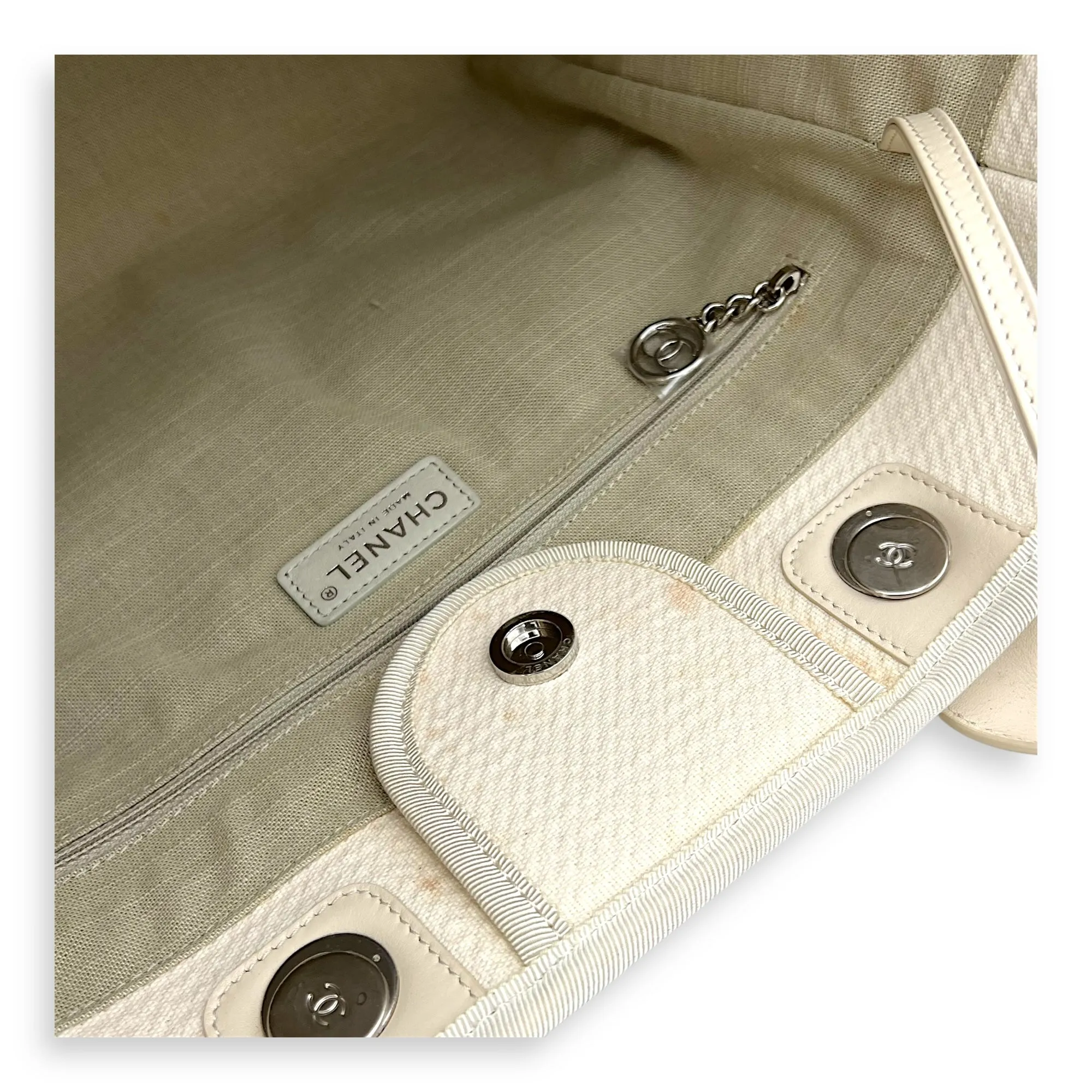 Deauville Tote Bag White in Canvas, Silver hardware