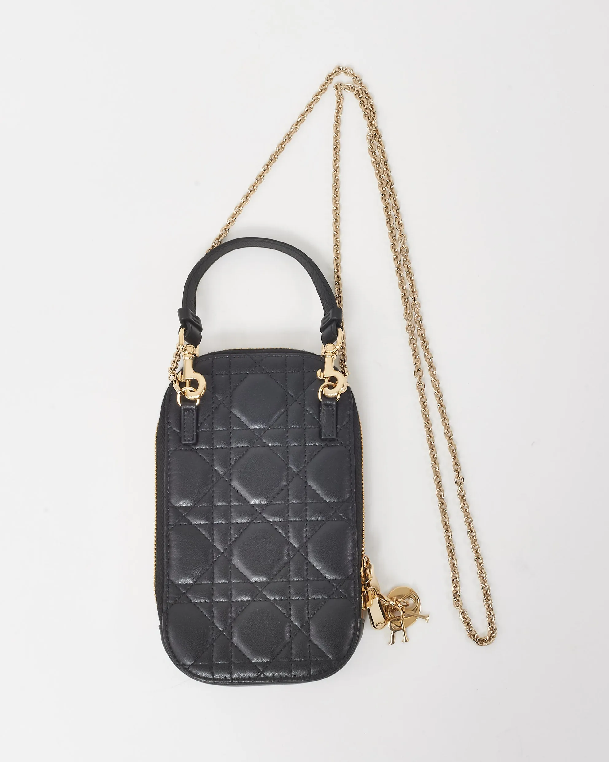 Dior Black Cannage Lambskin Leather Lady Dior Call'in Dior Phone Holder Crossbody Bag