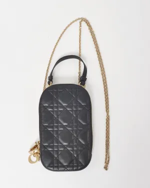 Dior Black Cannage Lambskin Leather Lady Dior Call'in Dior Phone Holder Crossbody Bag