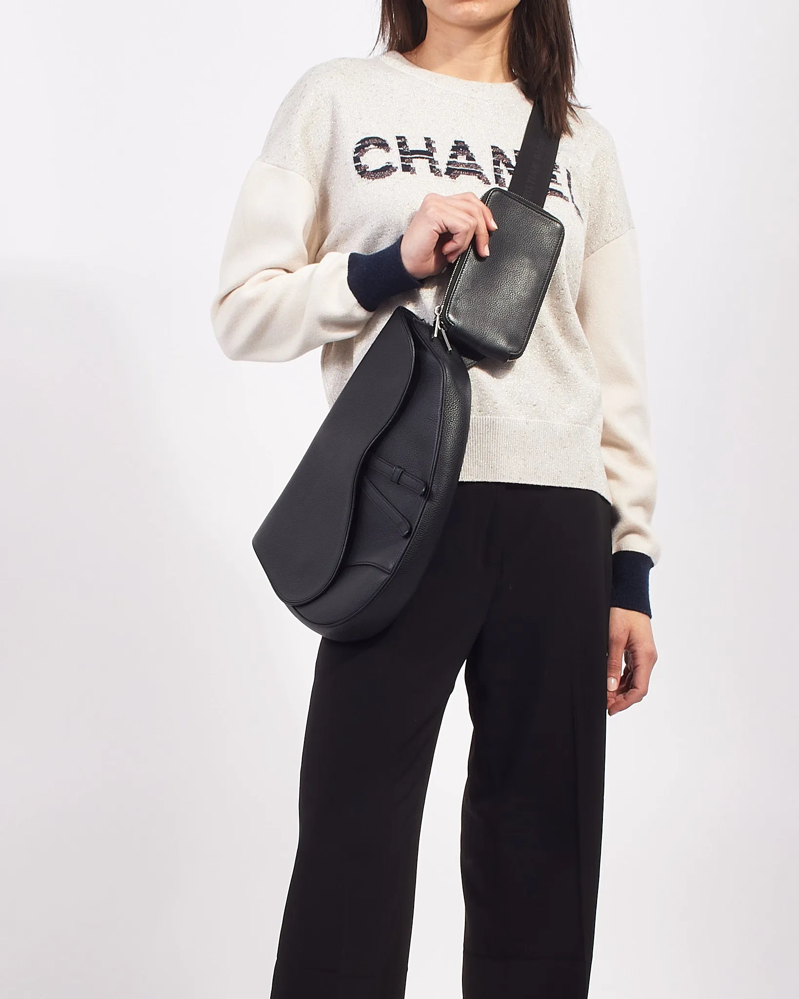 Dior Black Leather Large Saddle Bag
