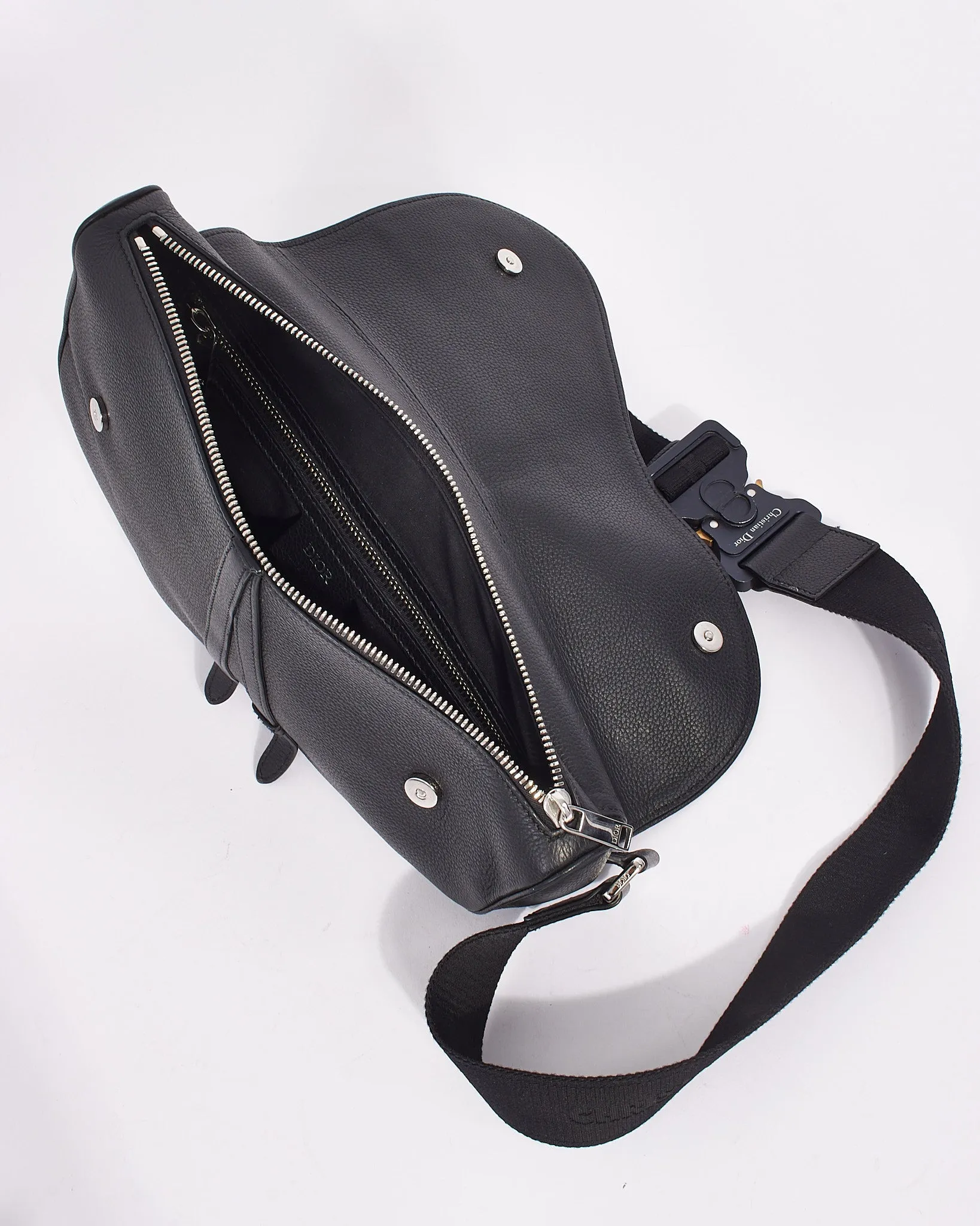 Dior Black Leather Large Saddle Bag