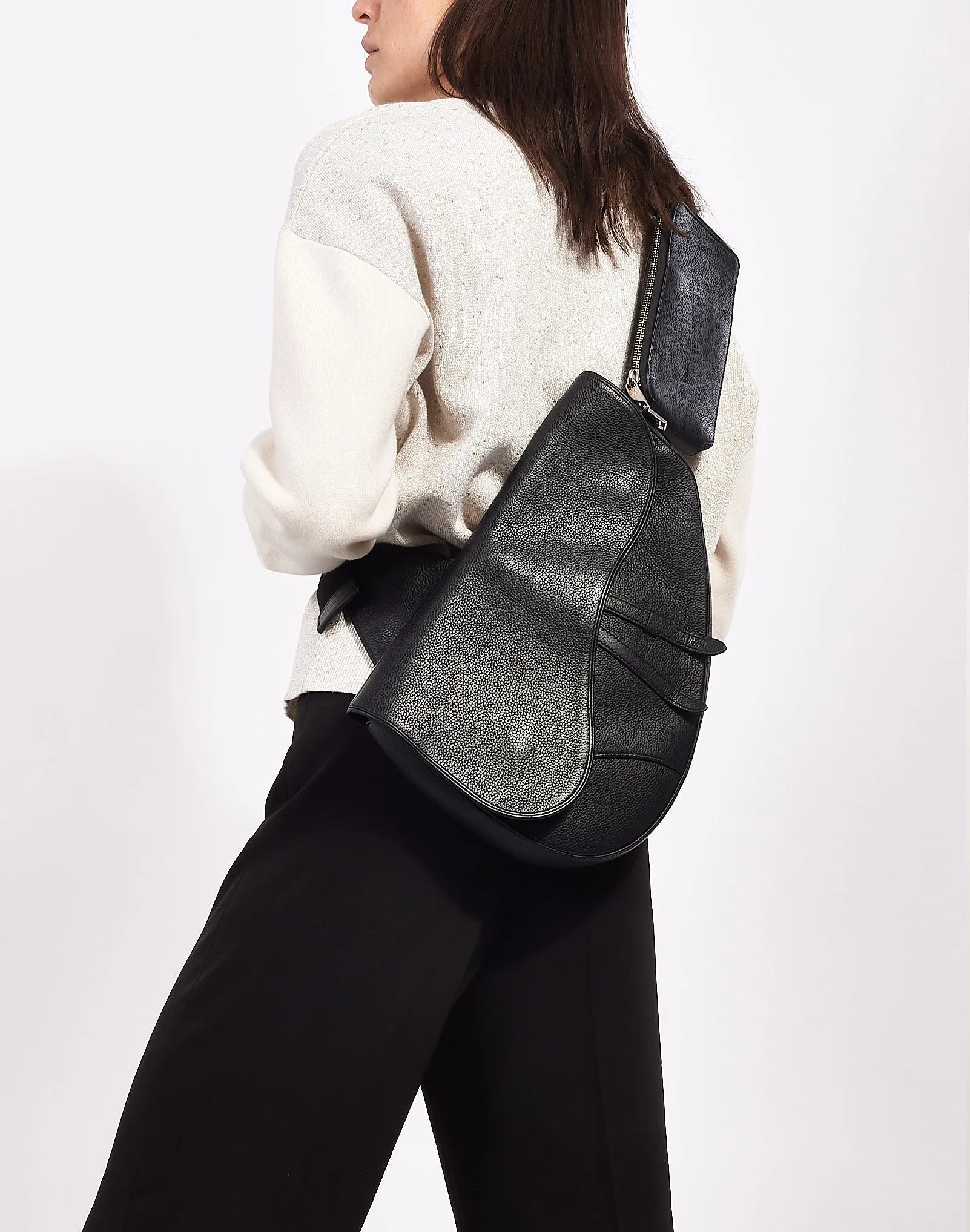 Dior Black Leather Large Saddle Bag