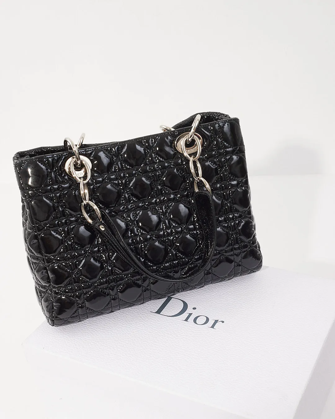 Dior Black Patent Leather Cannage Tote