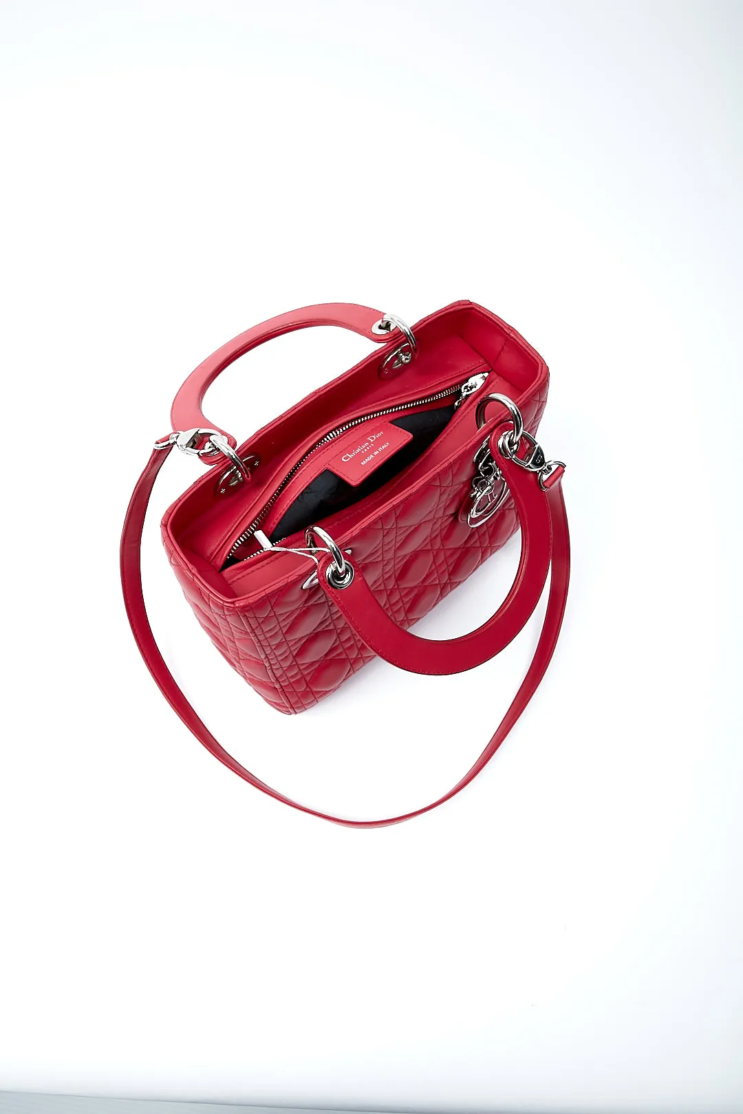Dior Cherry Red Leather Cannage Medium Lady Dior Bag