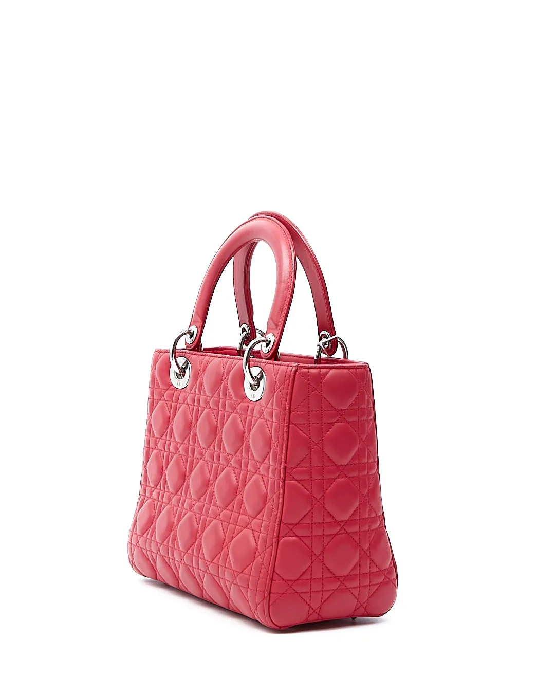 Dior Cherry Red Leather Cannage Medium Lady Dior Bag