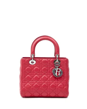 Dior Cherry Red Leather Cannage Medium Lady Dior Bag