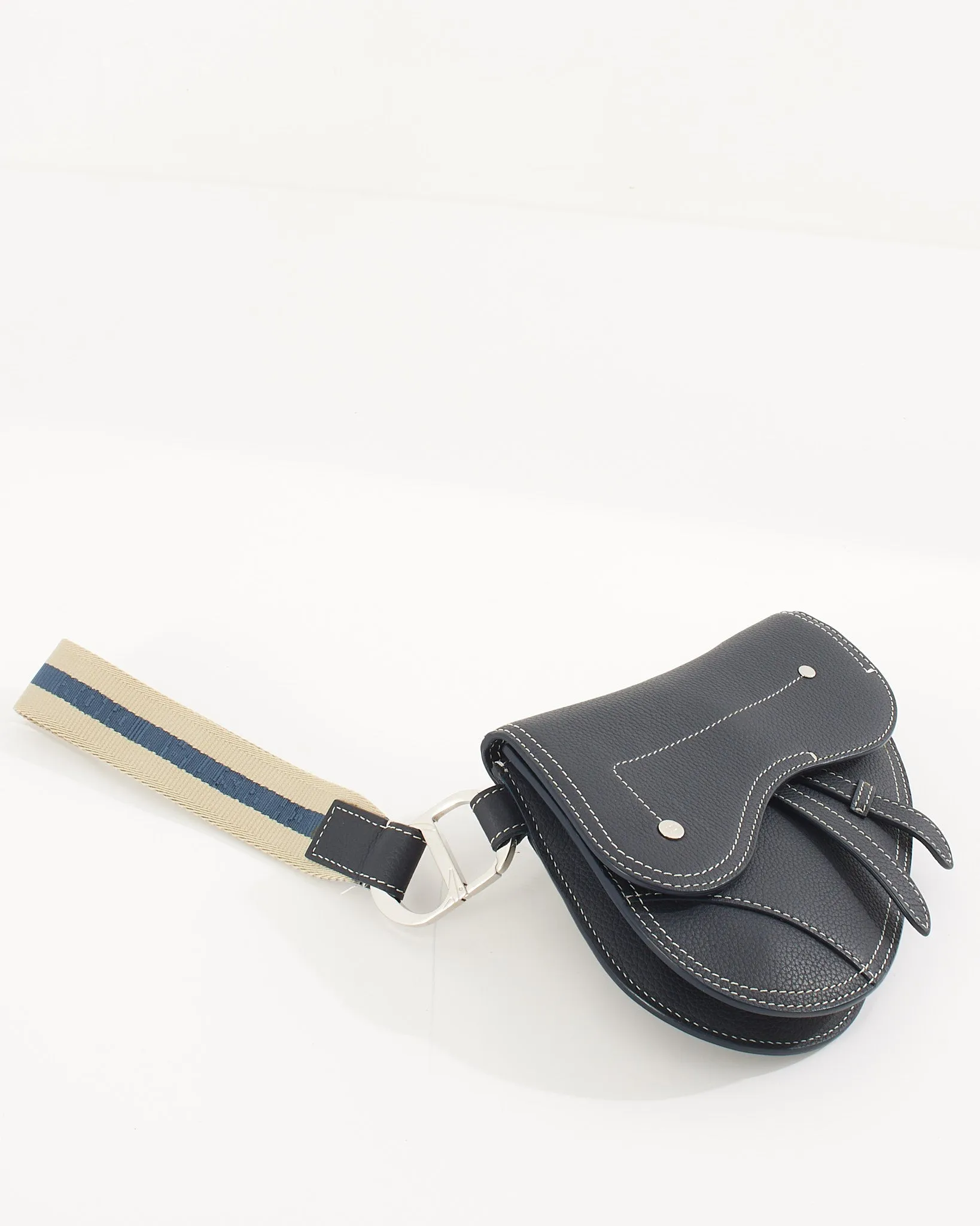 Dior Navy Key Ring Saddle Wristlet