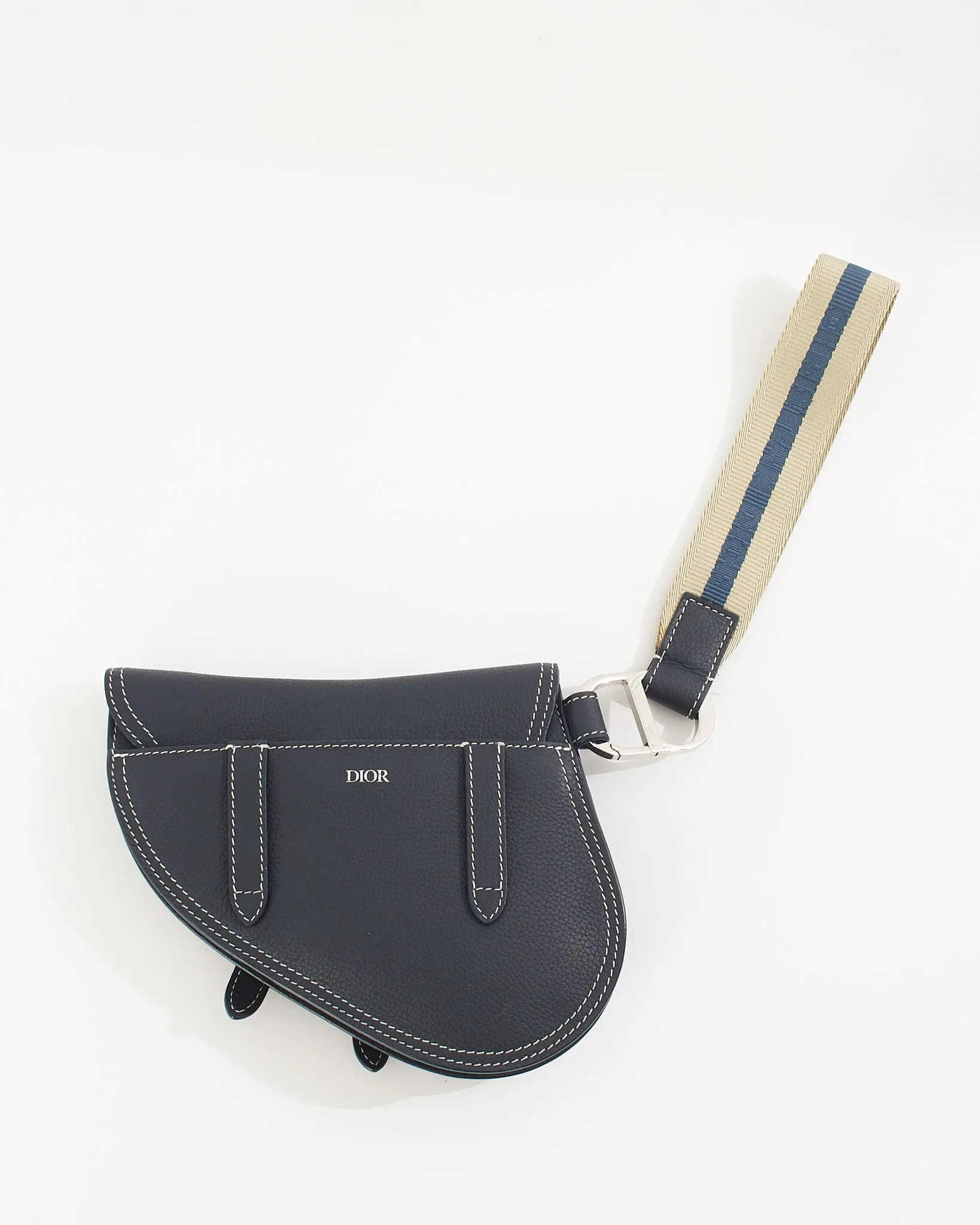 Dior Navy Key Ring Saddle Wristlet