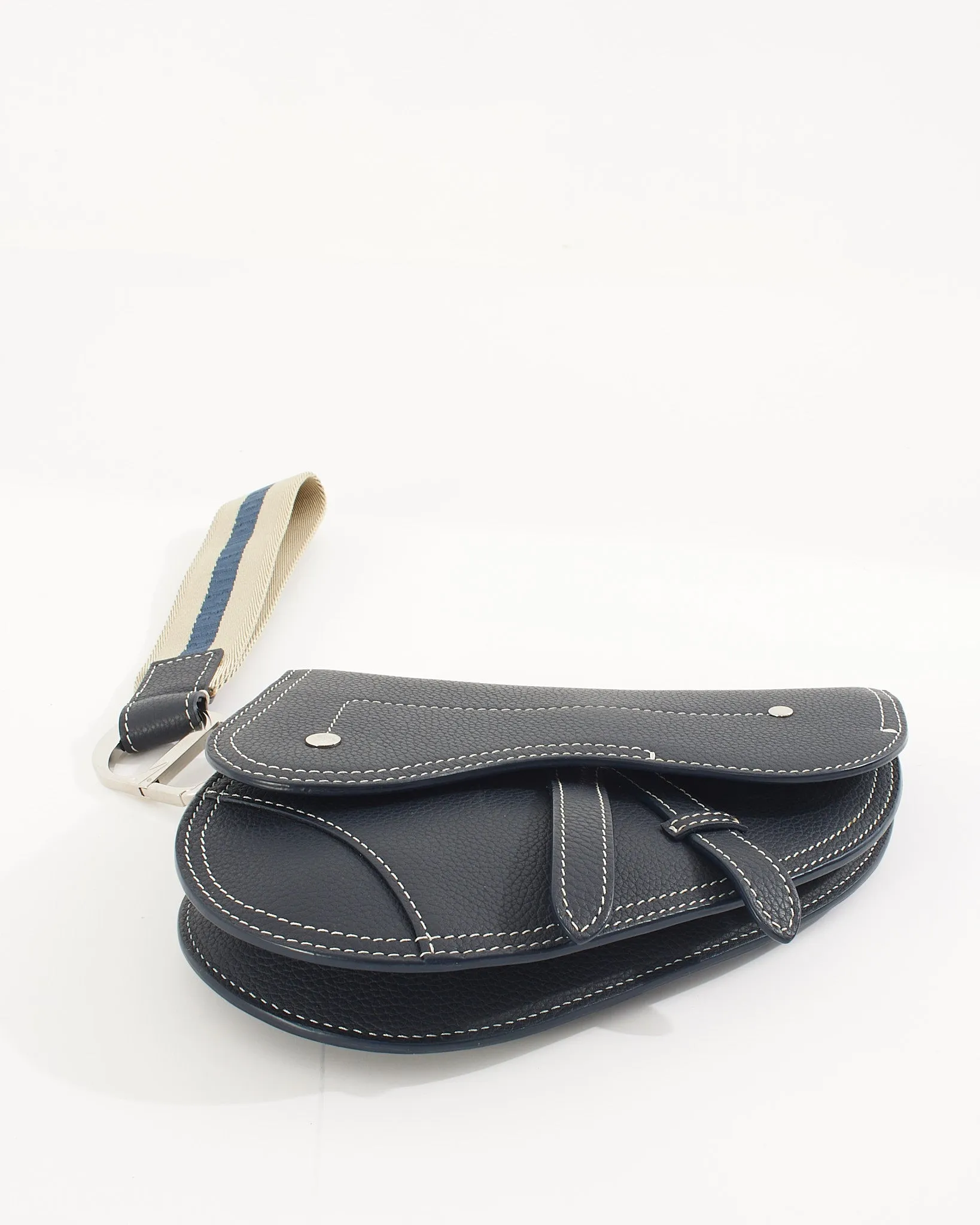 Dior Navy Key Ring Saddle Wristlet