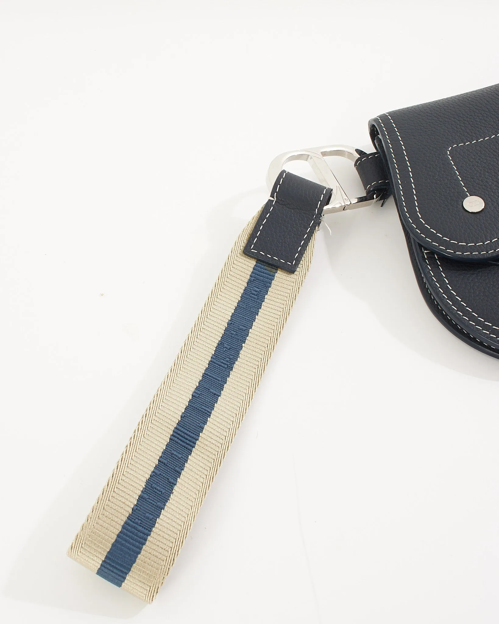 Dior Navy Key Ring Saddle Wristlet
