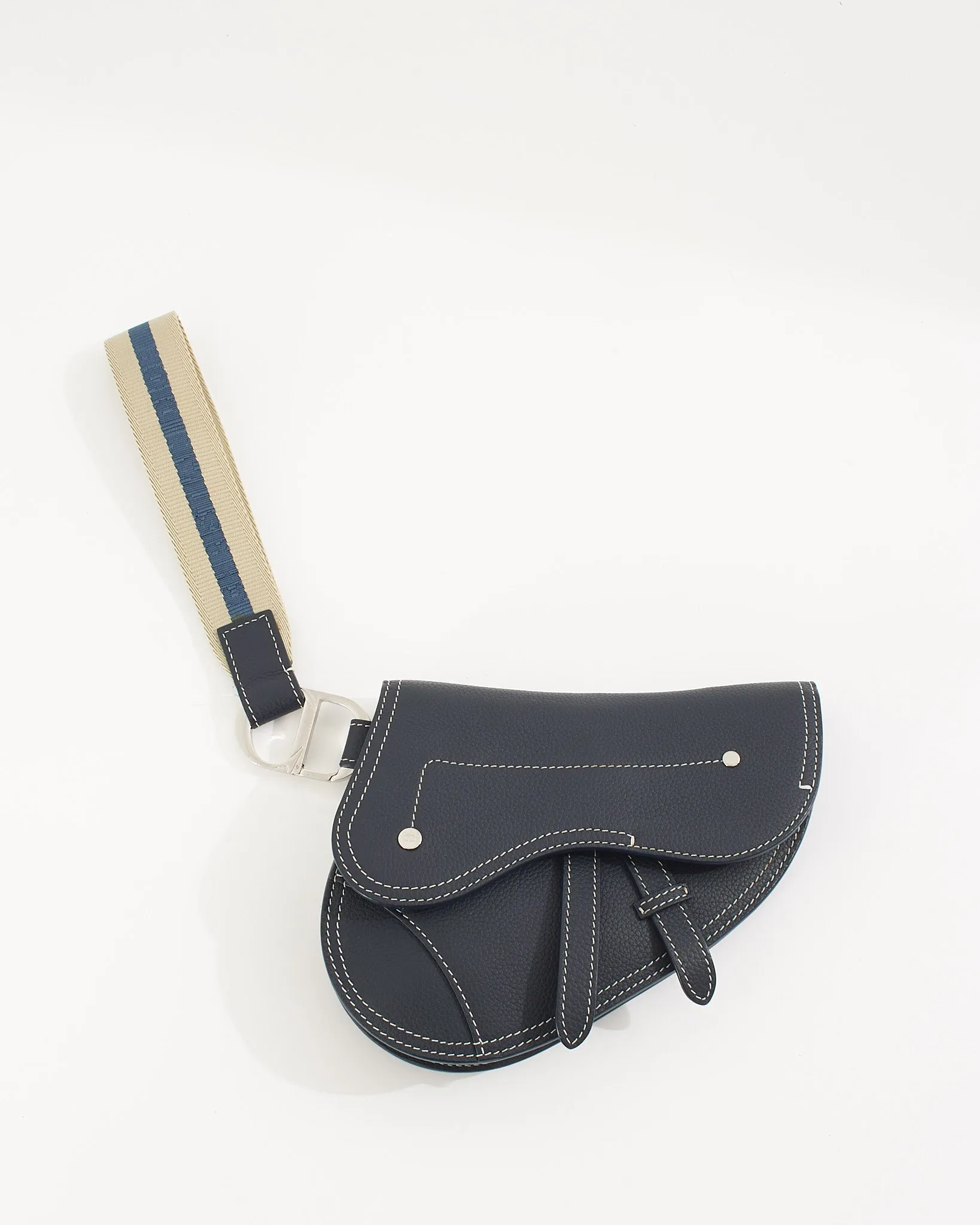 Dior Navy Key Ring Saddle Wristlet