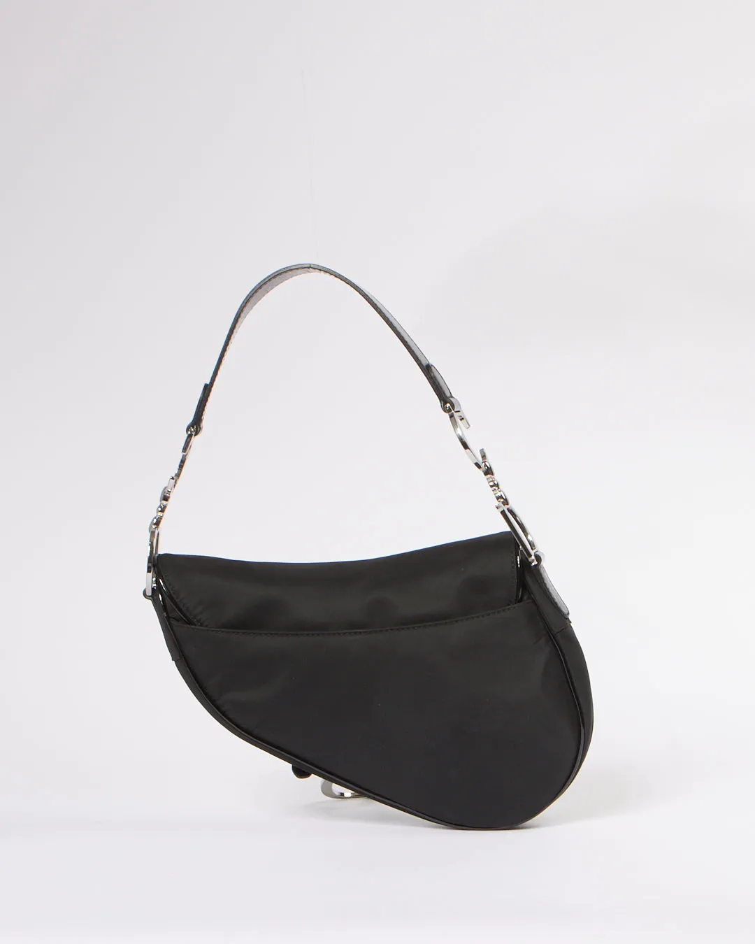 Dior Vintage Black Satin Saddle Shoulder Bag