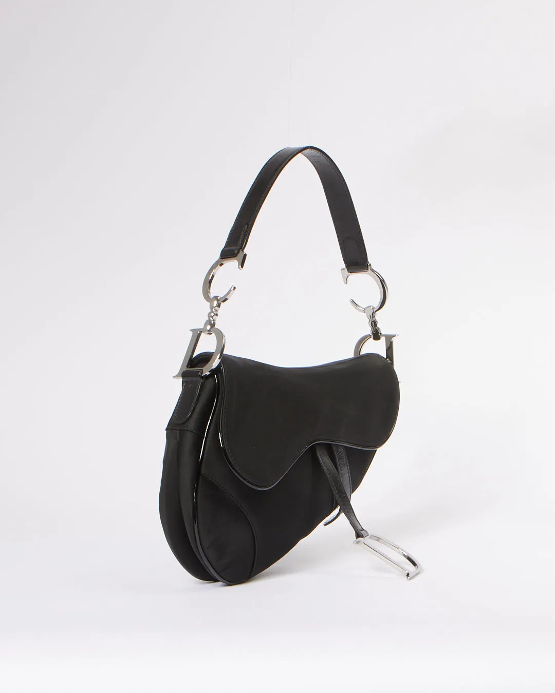 Dior Vintage Black Satin Saddle Shoulder Bag