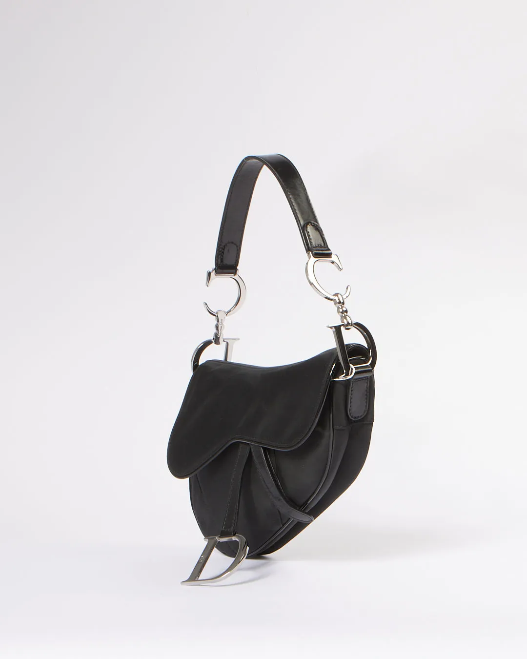 Dior Vintage Black Satin Saddle Shoulder Bag