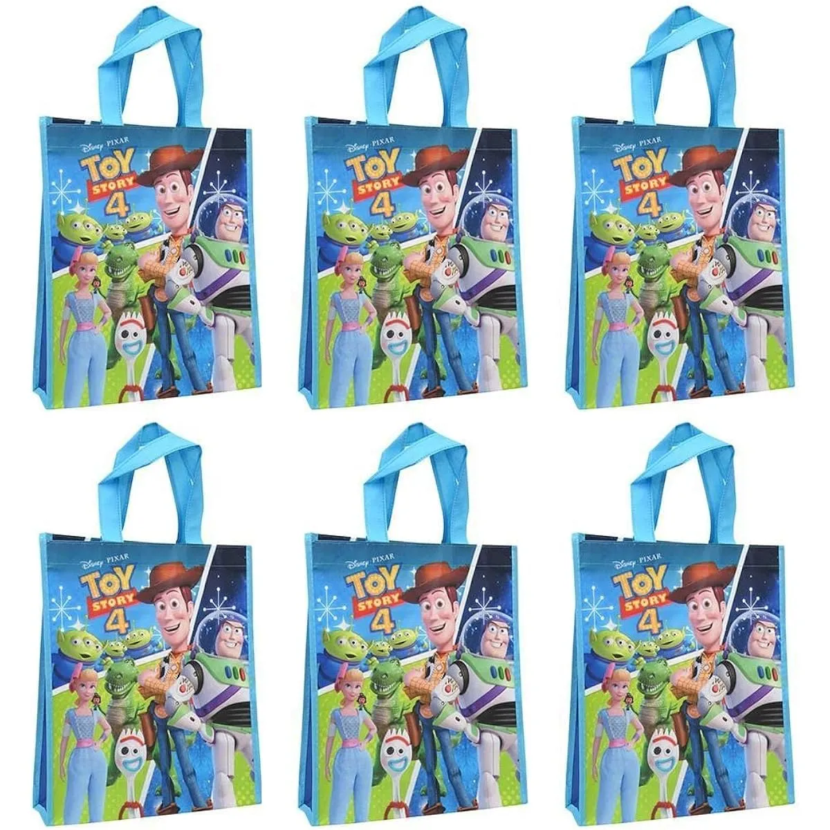 Disney [Pixar] Toy Story Reusable 12" Tote Bags/Party Favors/Gift Bags with Handles - Pack of 6