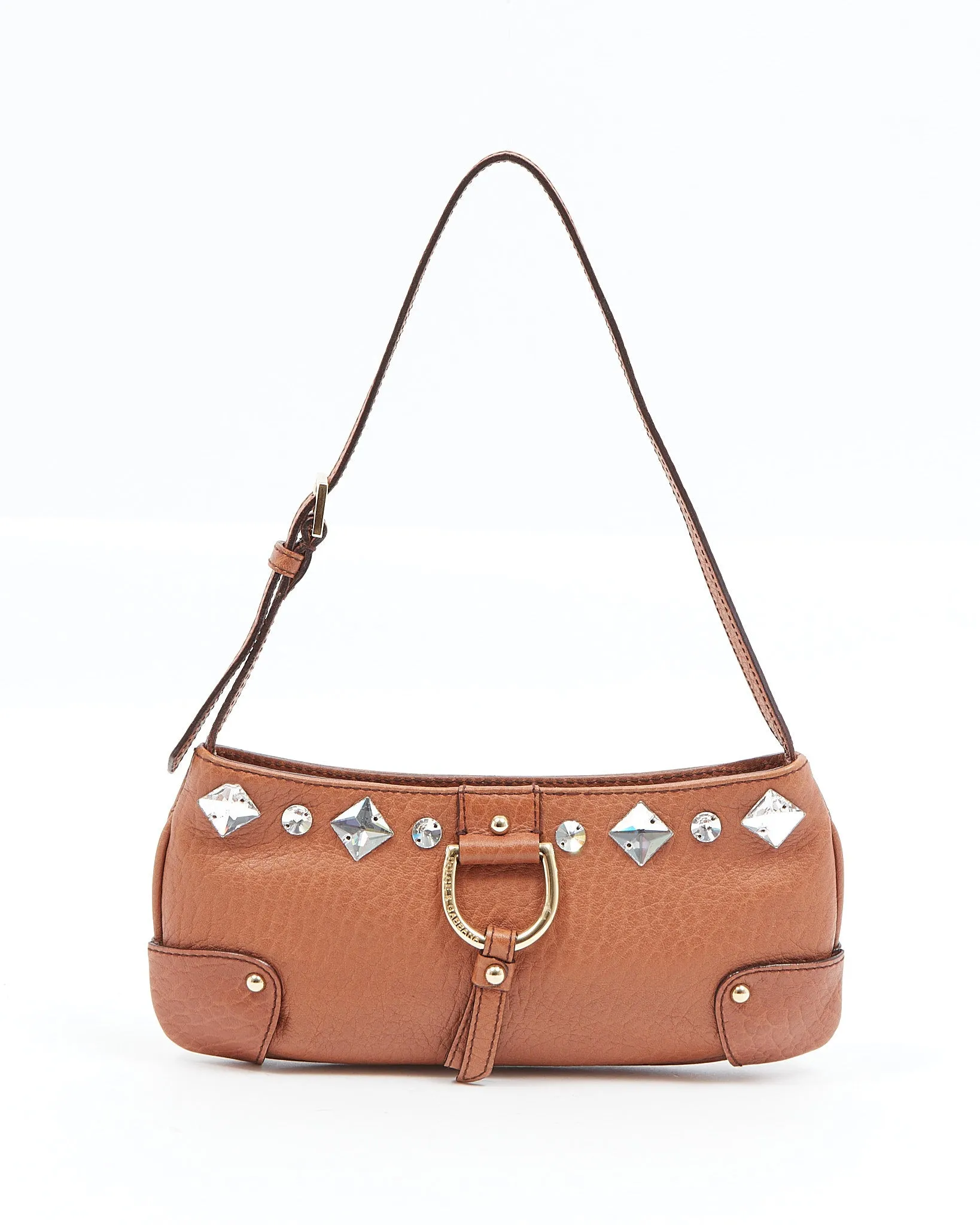 Dolce & Gabbana Brown Leather Mini Jewelled Baguette Shoulder Bag