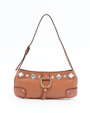 Dolce & Gabbana Brown Leather Mini Jewelled Baguette Shoulder Bag