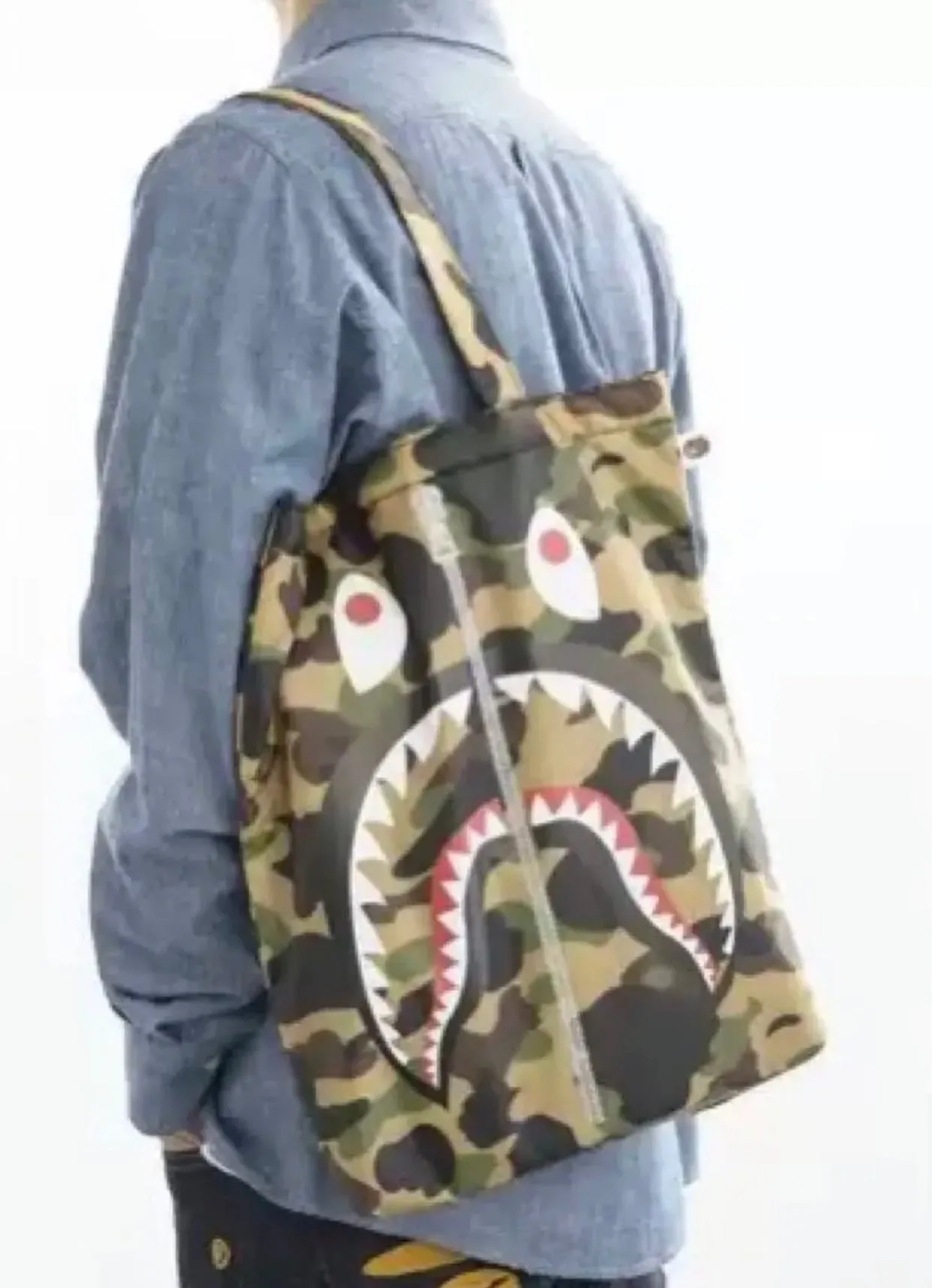 DS! A Bathing Ape Bape Ripstop Nylon Shark Logo Tote Bag