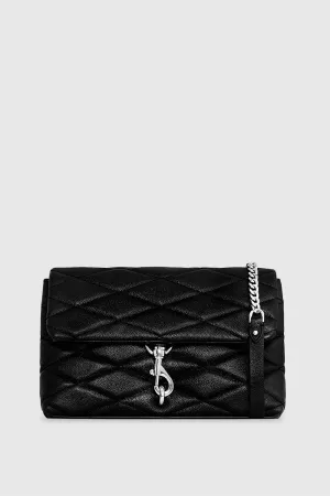 Edie Flap Shoulder With Diamond Quilt Bag In Black