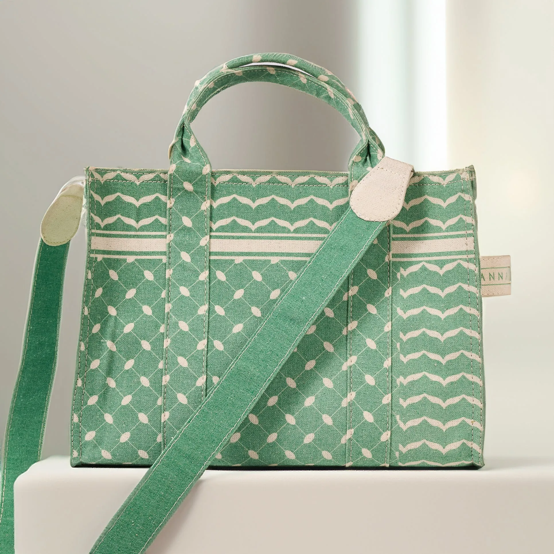 Emerald Green Keffiyeh Pattern Medium Tote - Premium Cotton Canvas
