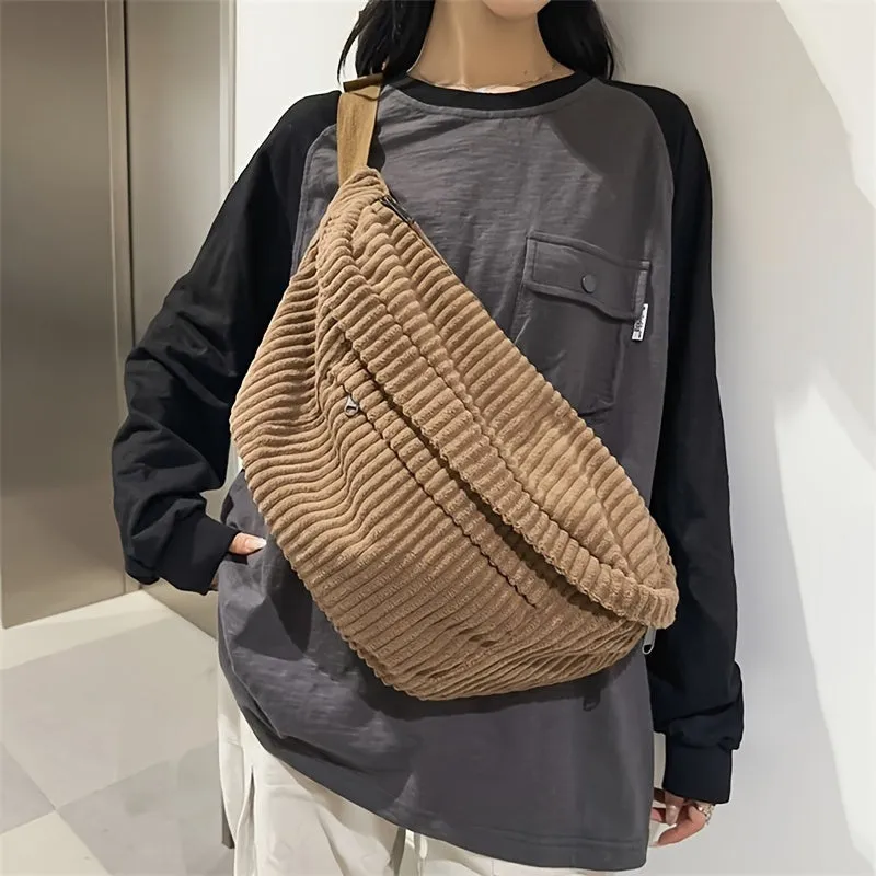Extra Large Corduroy Sling Bag Stylish Crossbody Spacious Comfortable
