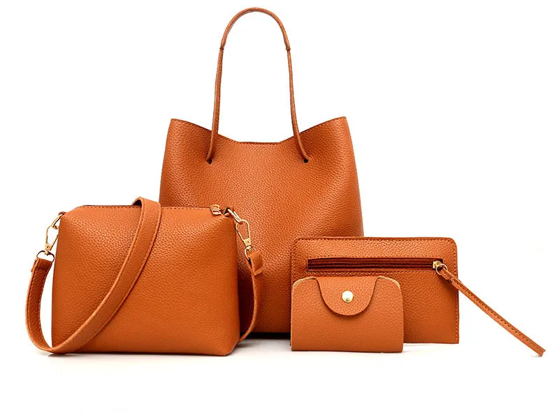 Fashion Solid Color Mother Bag Lychee Four-piece Handbags Simple Shoulder Bag