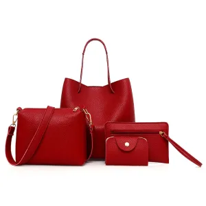 Fashion Solid Color Mother Bag Lychee Four-piece Handbags Simple Shoulder Bag