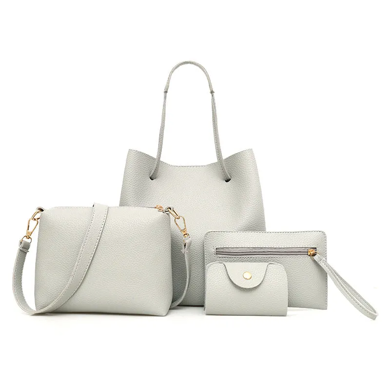 Fashion Solid Color Mother Bag Lychee Four-piece Handbags Simple Shoulder Bag