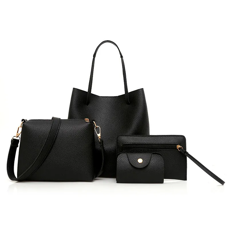 Fashion Solid Color Mother Bag Lychee Four-piece Handbags Simple Shoulder Bag