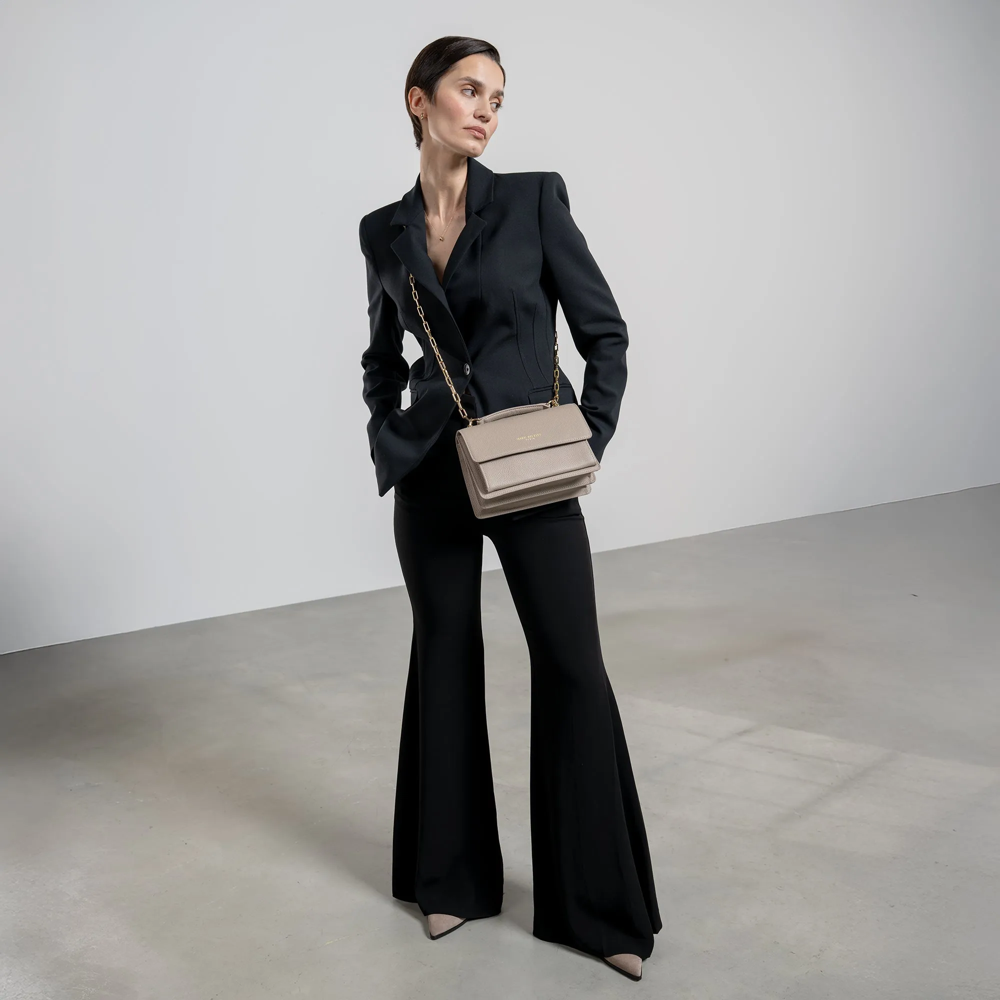 Femme Forte Valerie taupe calfskin leather shoulder bag