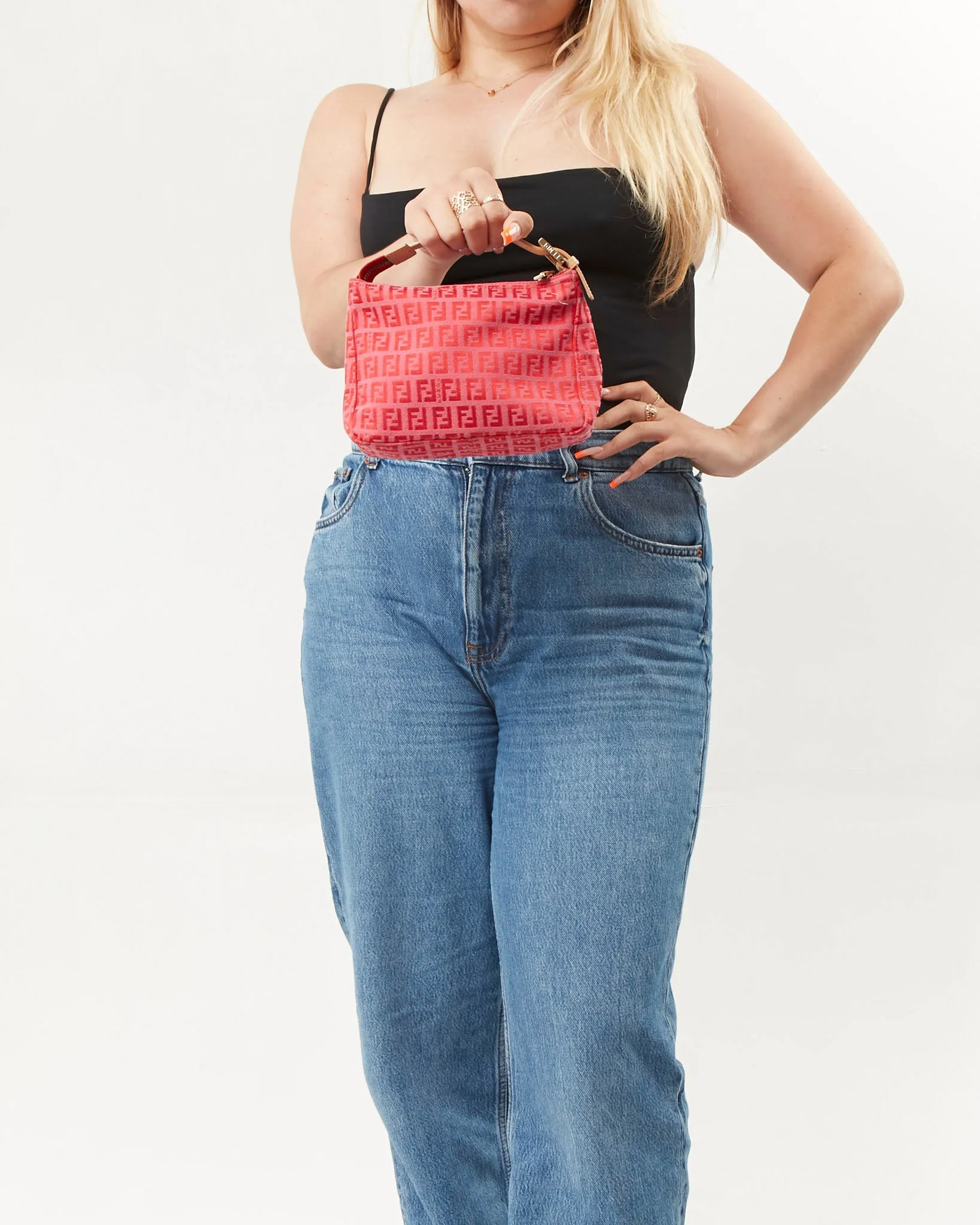 Fend Red/Pink Zucchino Canvas Pochette Bag