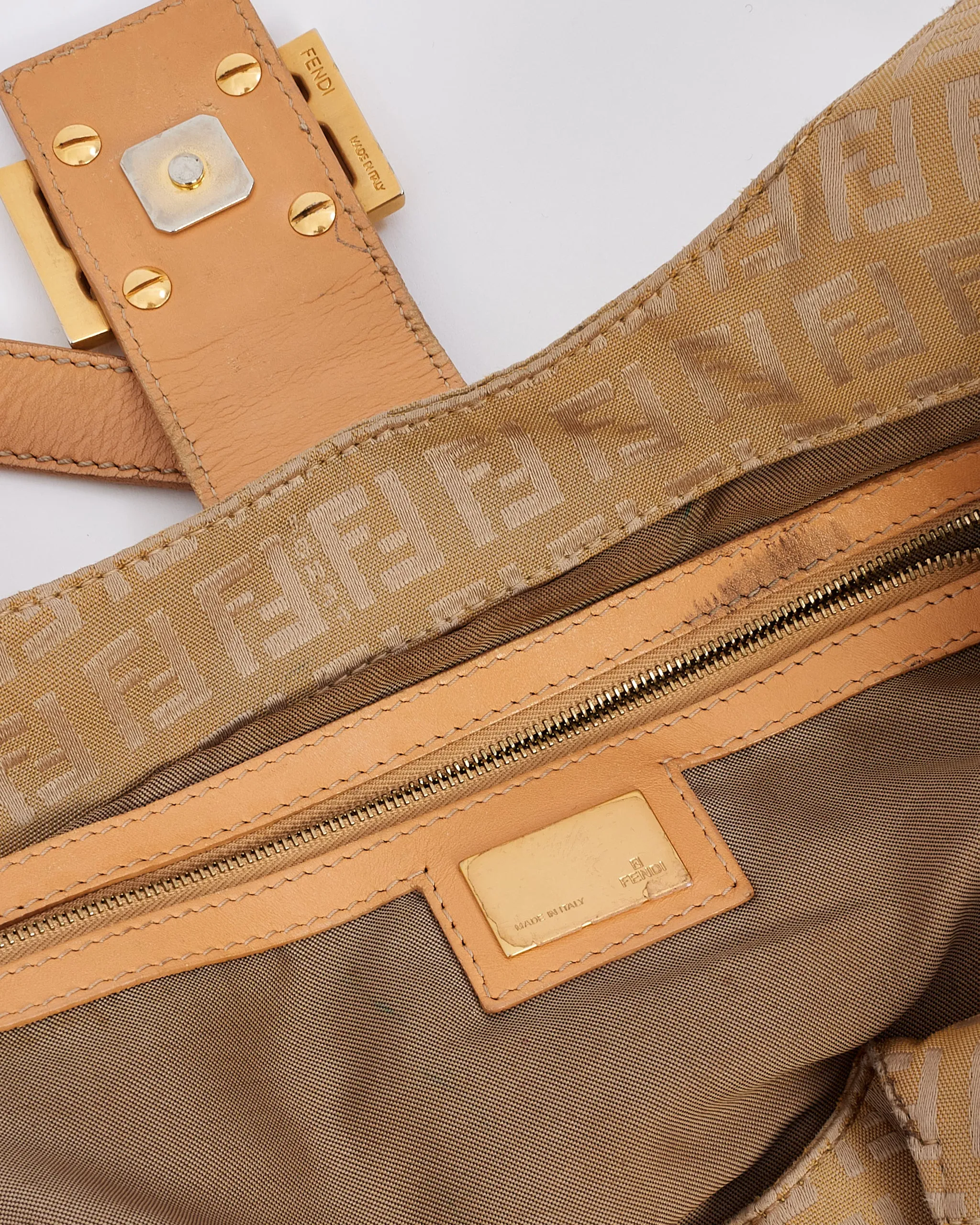 Fendi Beige Zucchino Print Canvas Shoulder Bag