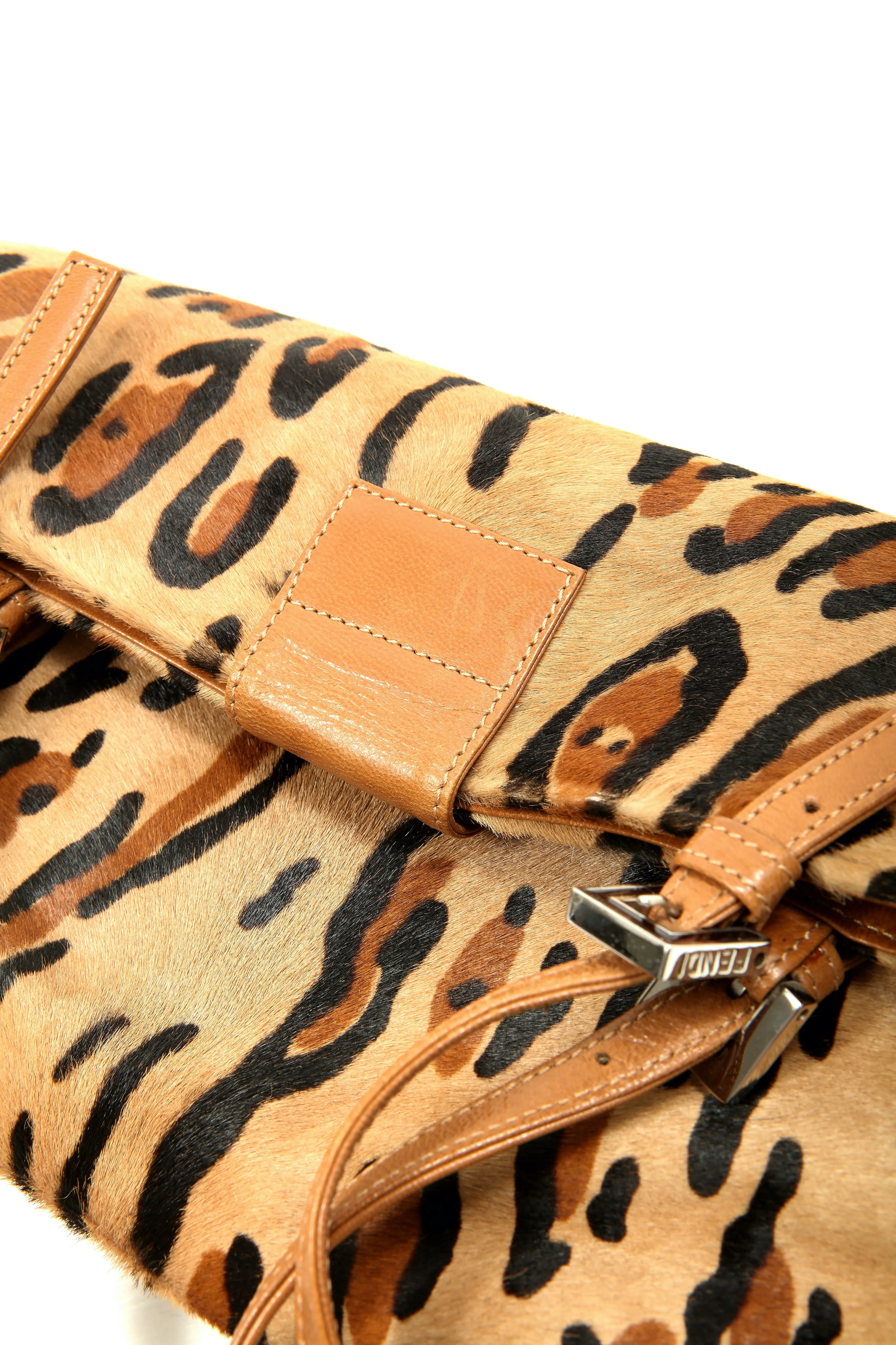 Fendi Brown Cheetah Print Pony Hair Tote Bag