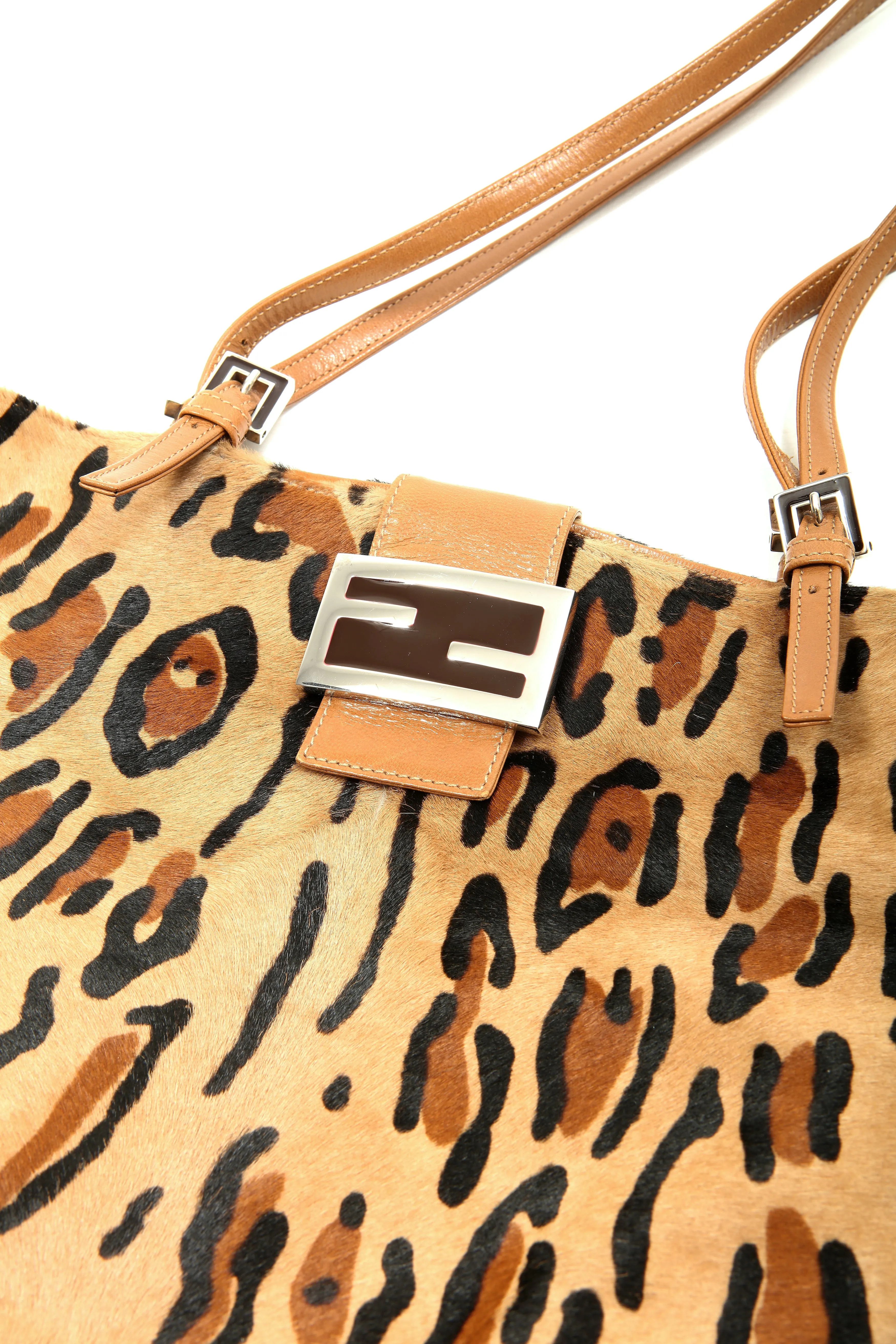 Fendi Brown Cheetah Print Pony Hair Tote Bag