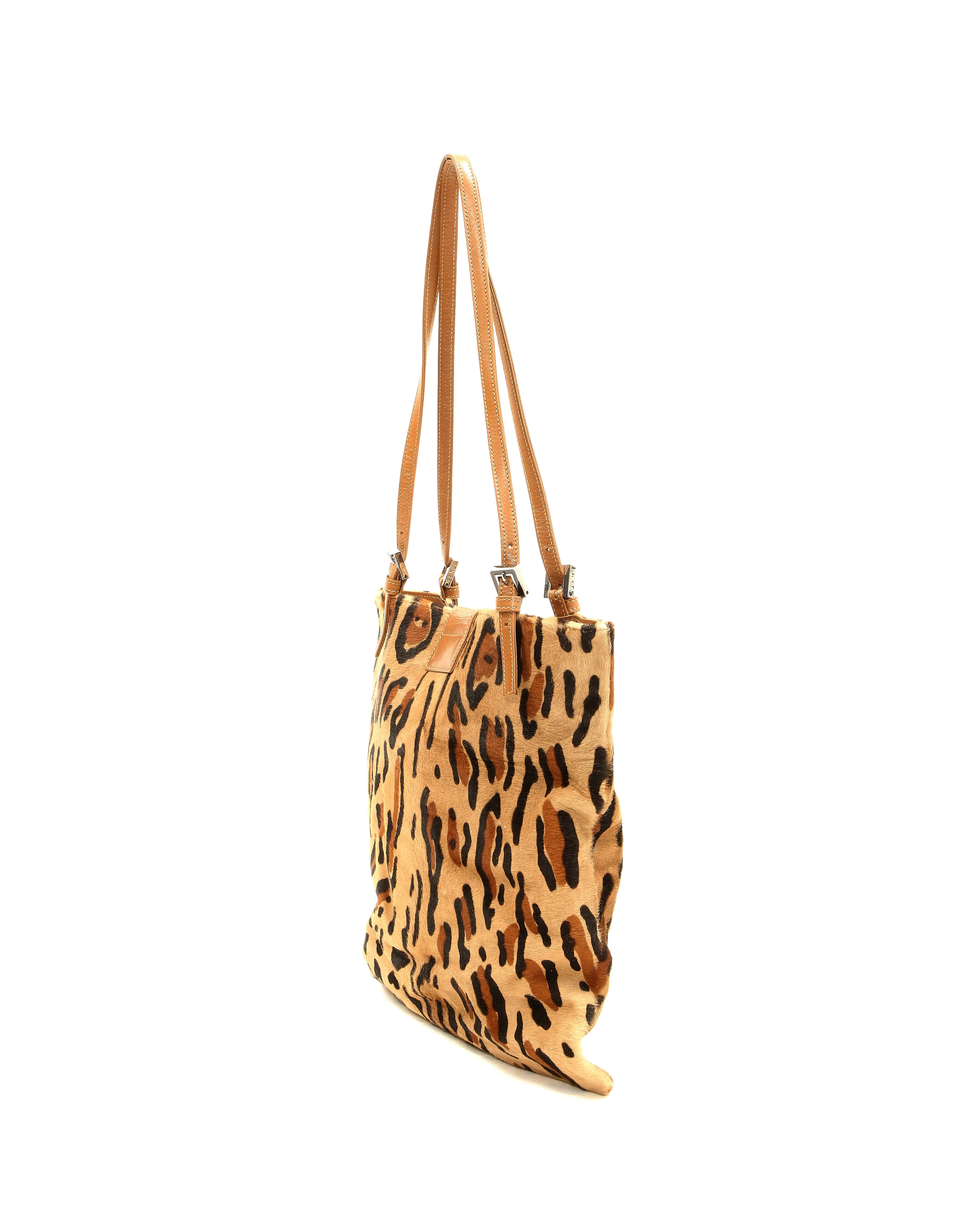 Fendi Brown Cheetah Print Pony Hair Tote Bag