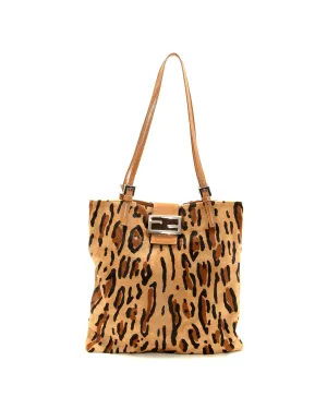 Fendi Brown Cheetah Print Pony Hair Tote Bag
