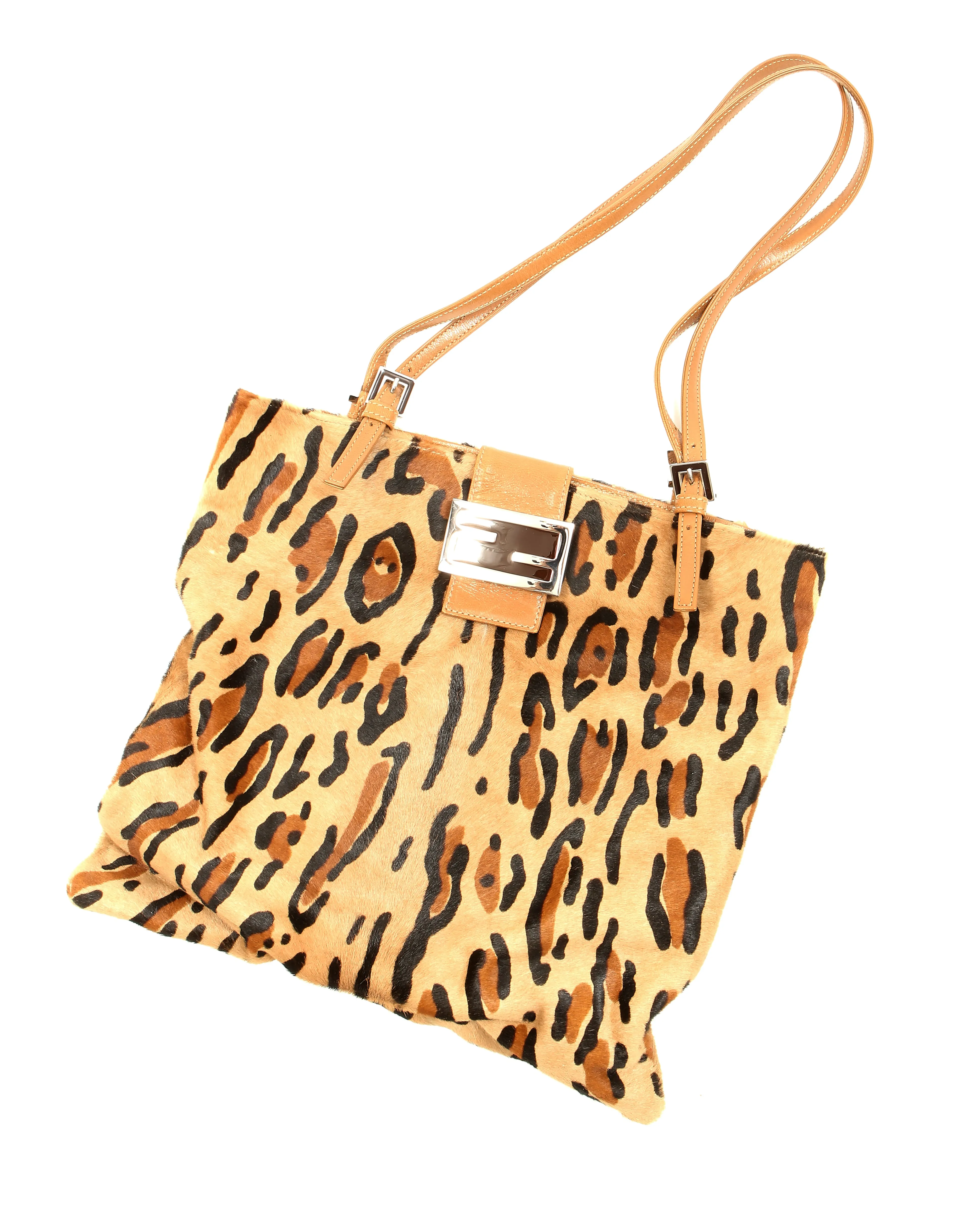 Fendi Brown Cheetah Print Pony Hair Tote Bag
