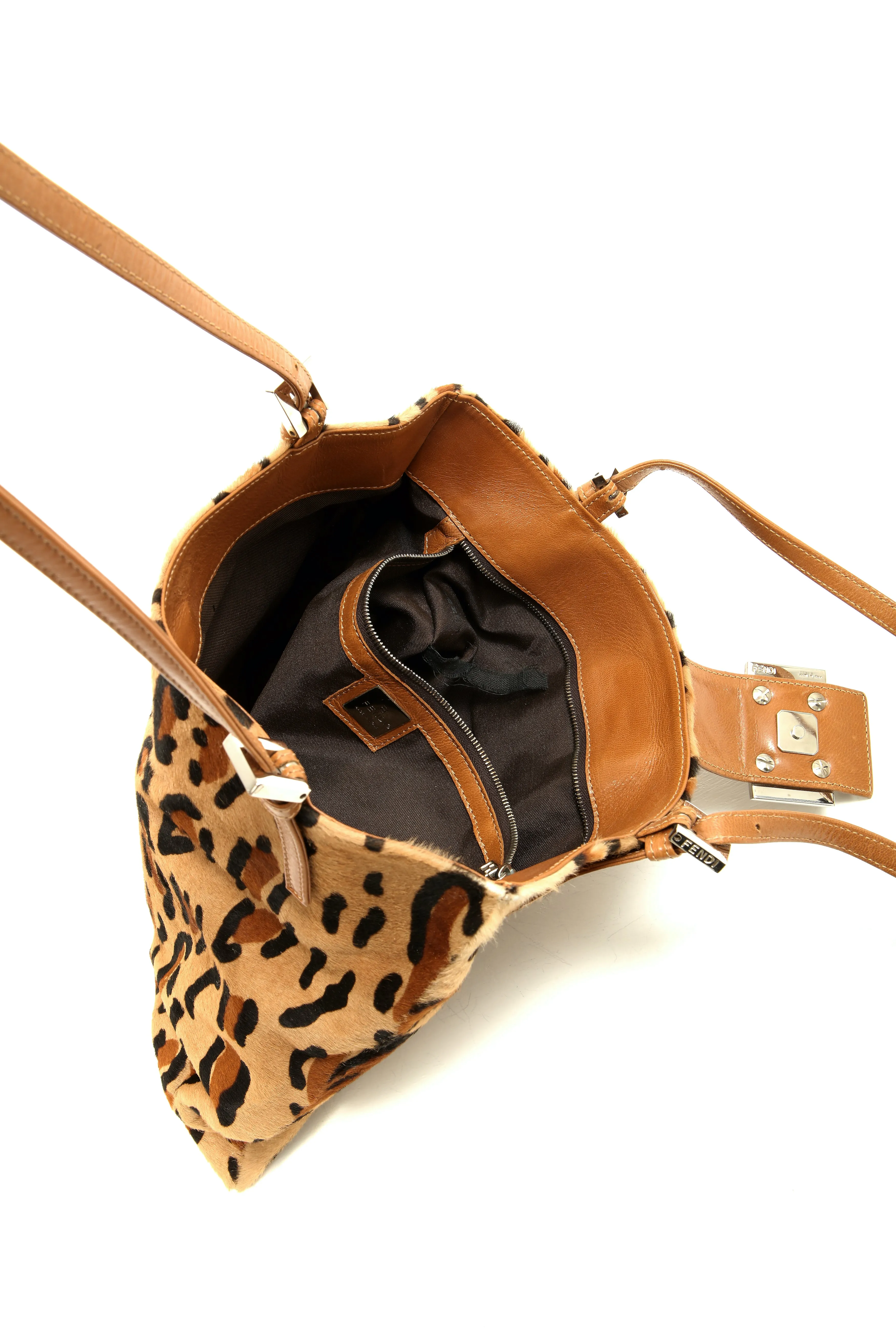 Fendi Brown Cheetah Print Pony Hair Tote Bag