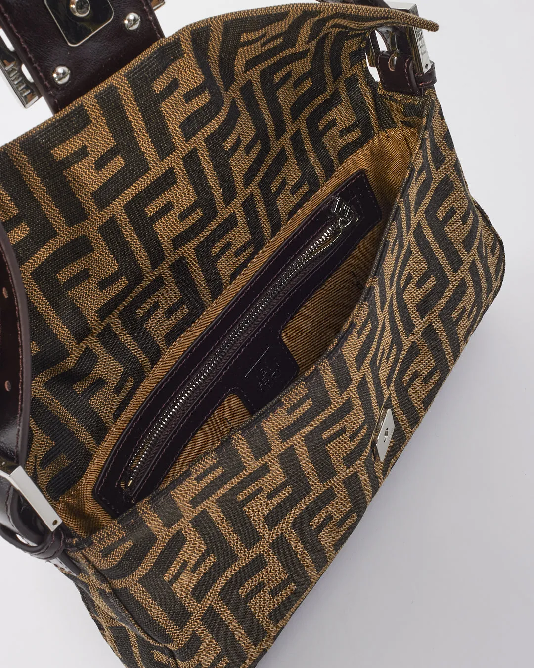 Fendi Brown Zucca Print Baguette Shoulder Bag