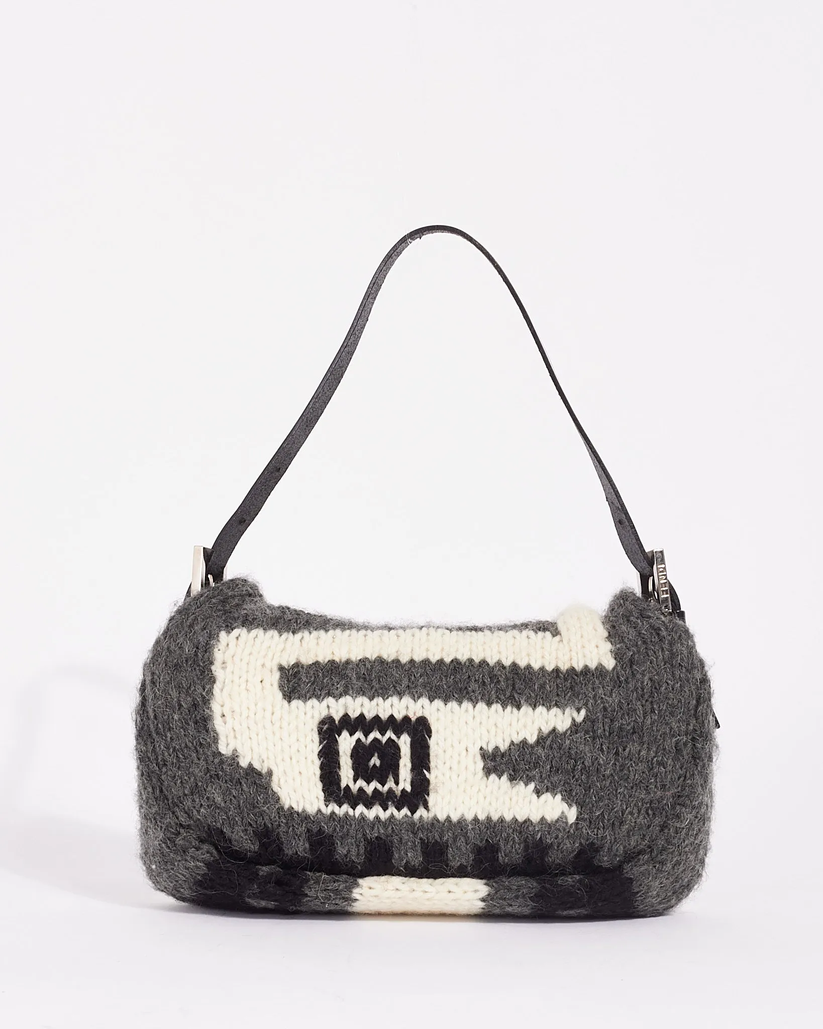 Fendi Grey Wool Knit Small Mamma Baguette Shoulder Bag