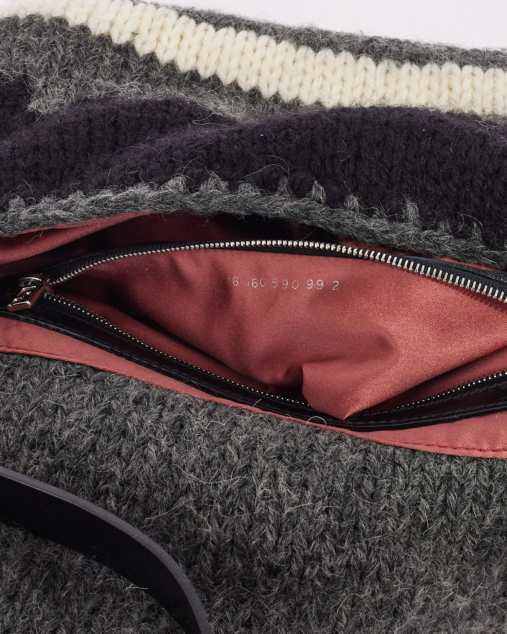 Fendi Grey Wool Knit Small Mamma Baguette Shoulder Bag