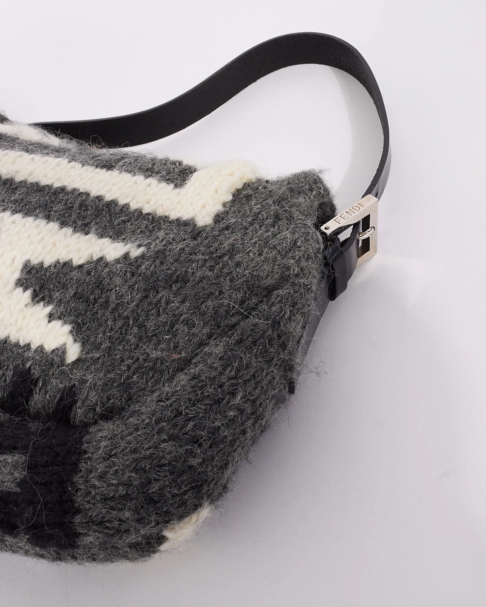 Fendi Grey Wool Knit Small Mamma Baguette Shoulder Bag