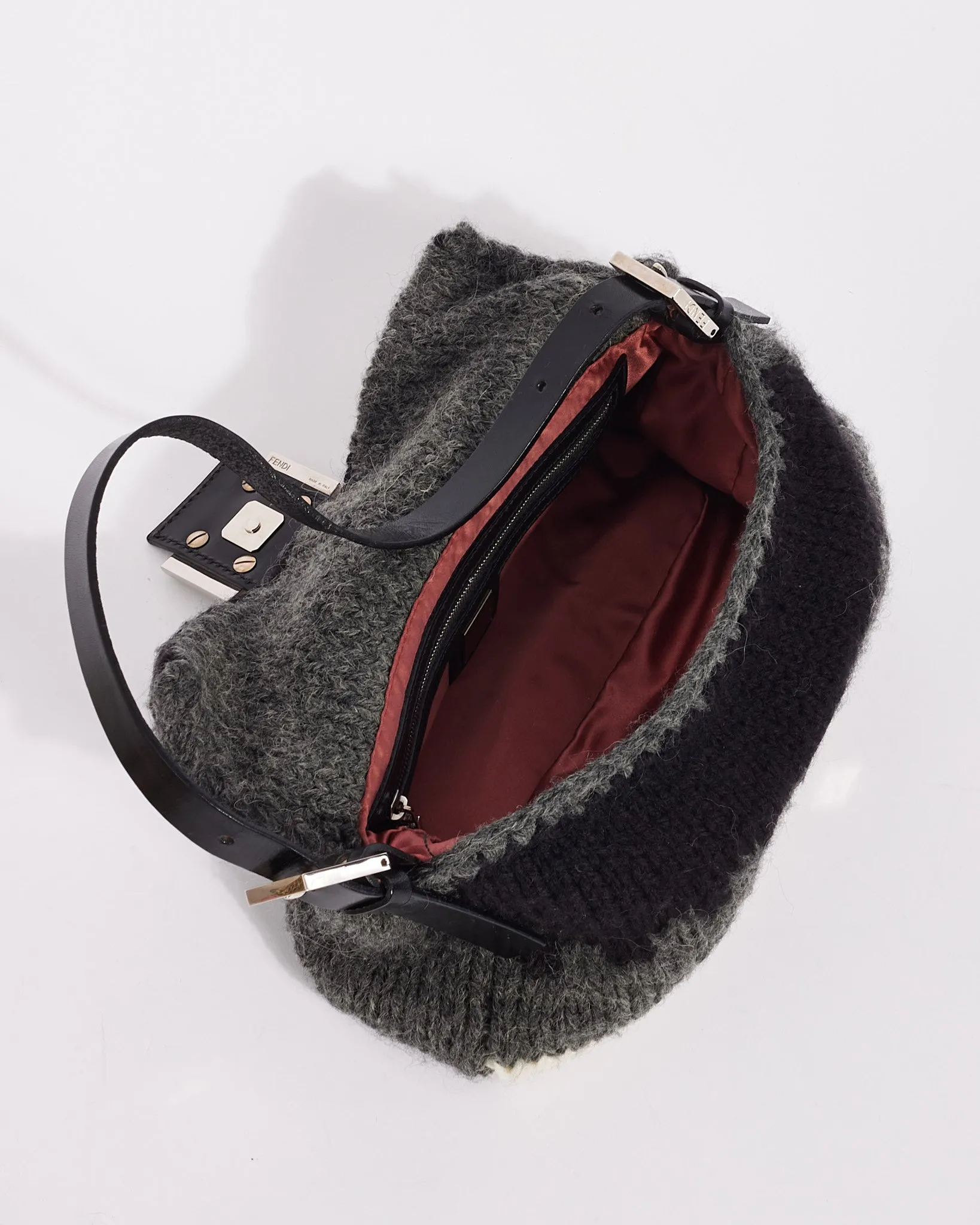 Fendi Grey Wool Knit Small Mamma Baguette Shoulder Bag